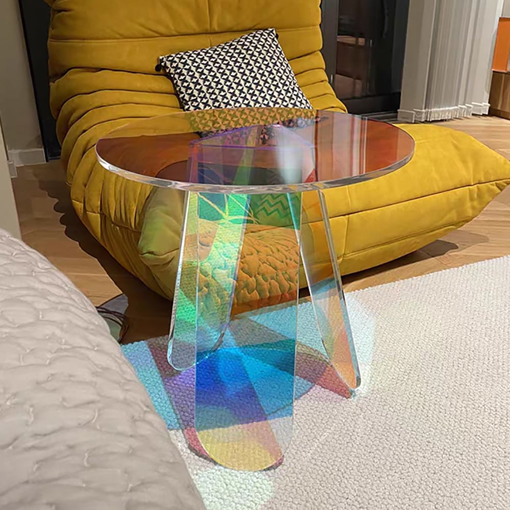 HMR - End and Clear Side and Accent Table Iridescent in 15.7"Dia x 17.7"H