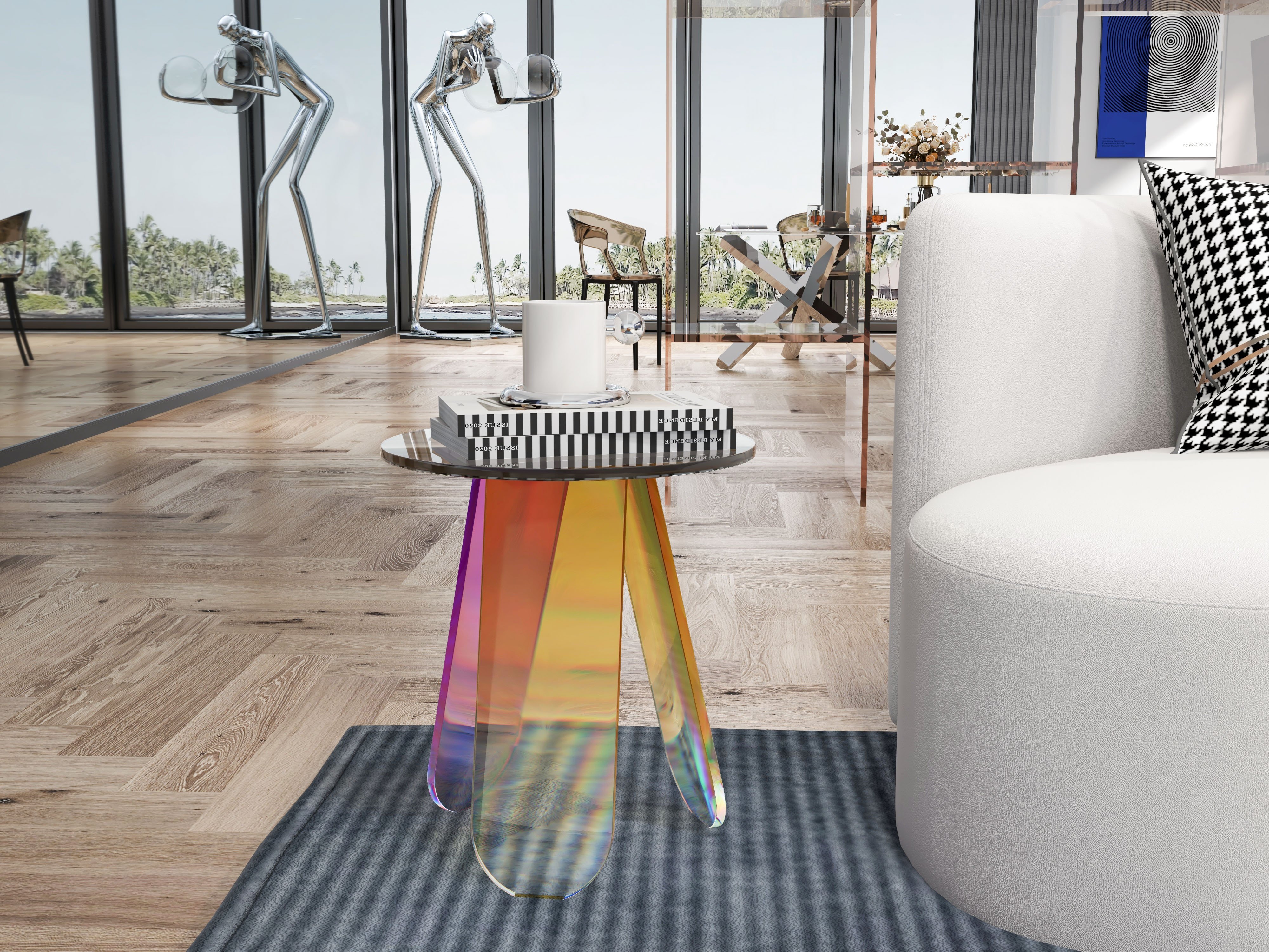 HMR - End and Clear Side and Accent Table Iridescent in 15.7"Dia x 17.7"H