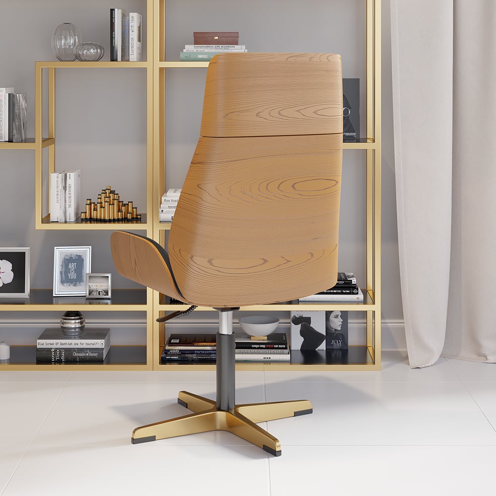 HMR Modern Home Office Chair with Upholstered High Back - Black, Leather