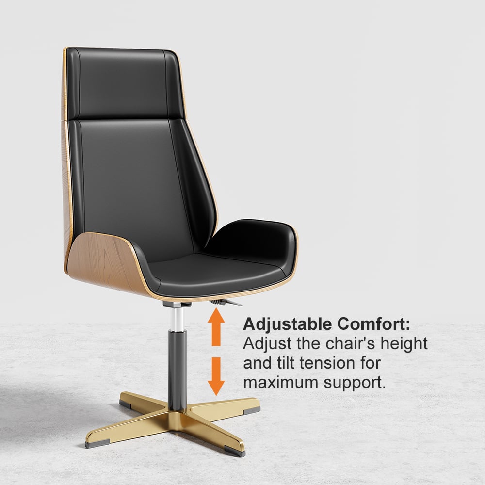 HMR Modern Home Office Chair with Upholstered High Back - Black, Leather