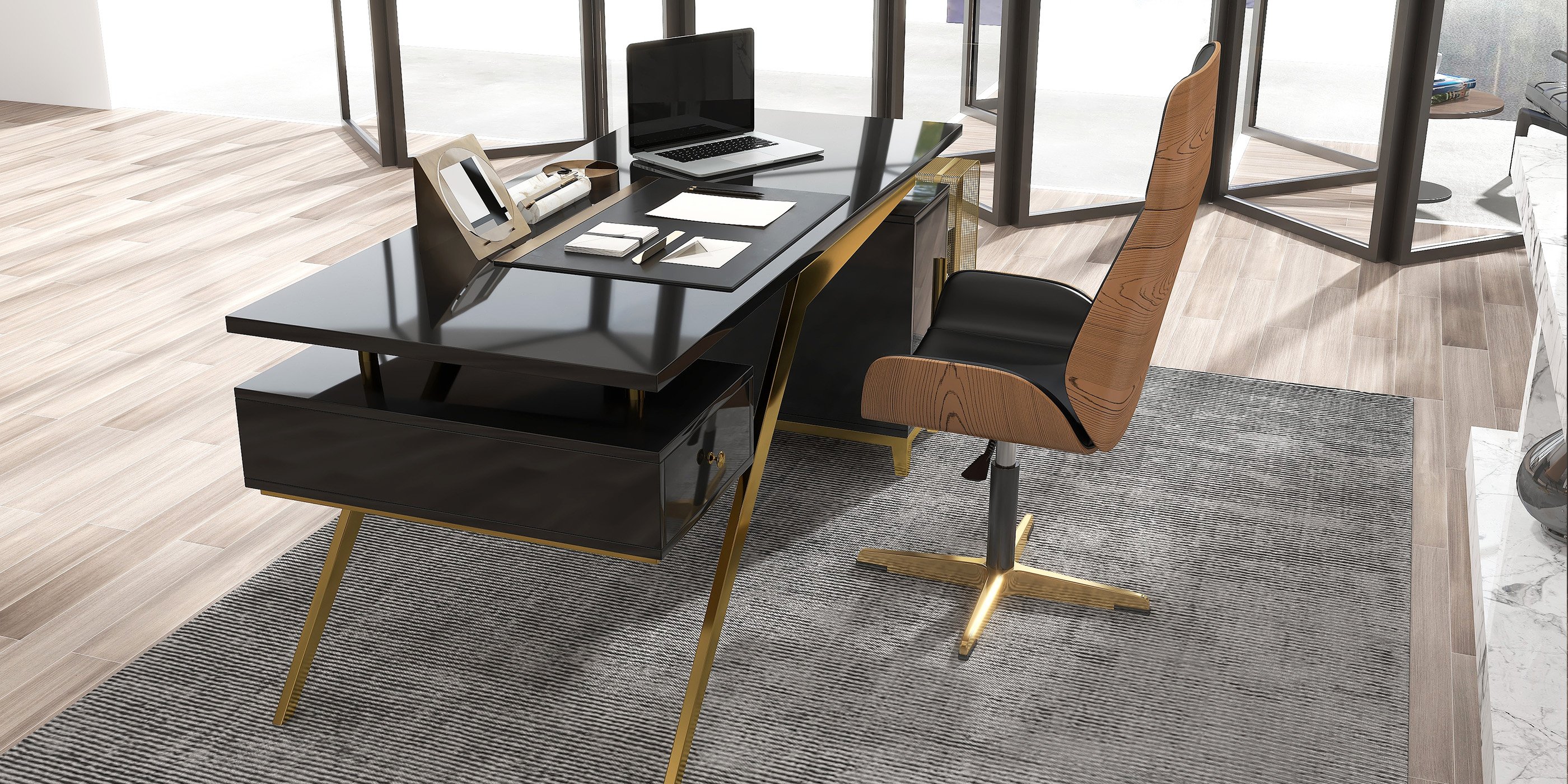 HMR Modern Home Office Chair with Upholstered High Back - Black, Leather