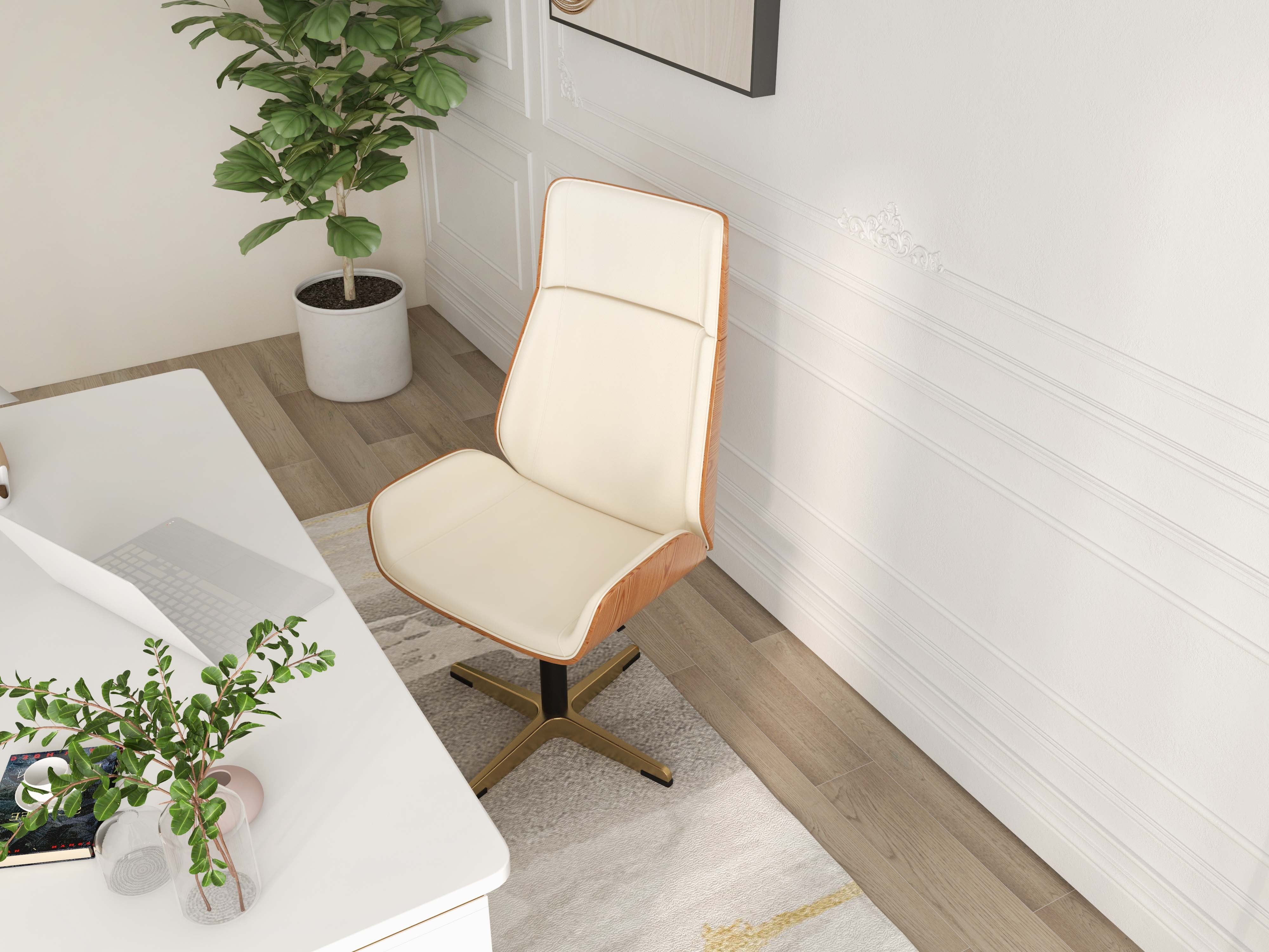 HMR Modern Home Office Chair with Upholstered High Back - Beige, Leather