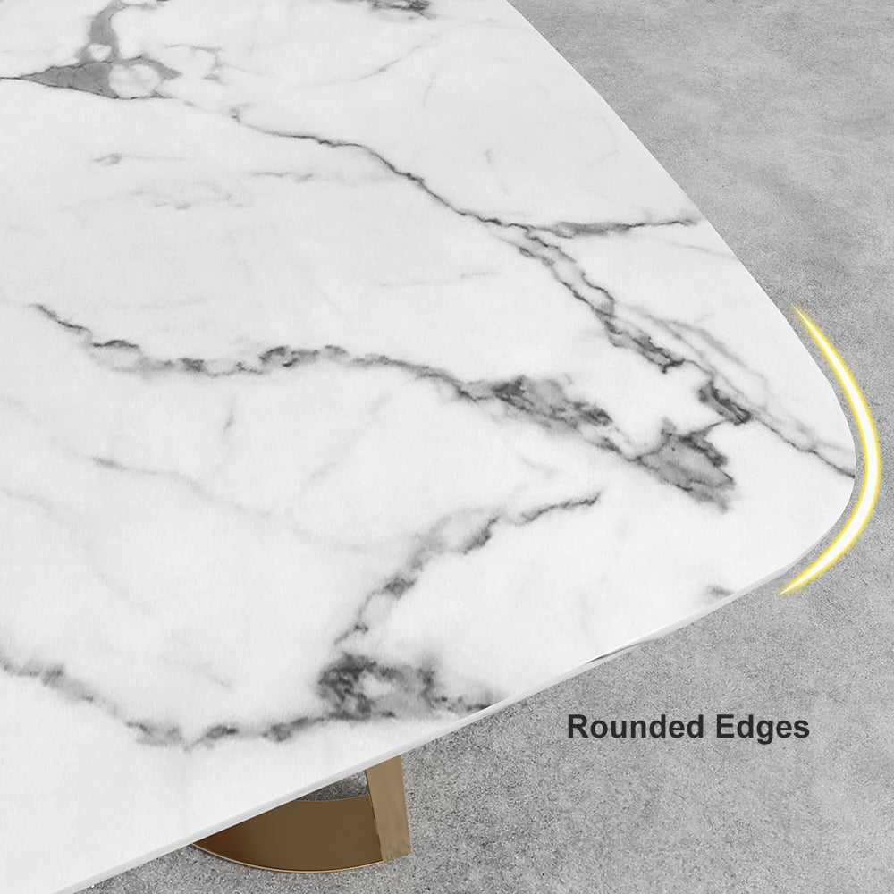 HMR Modern 63" Rectangle Dining Table for 4-6 People - Gold/White, Faux Marble