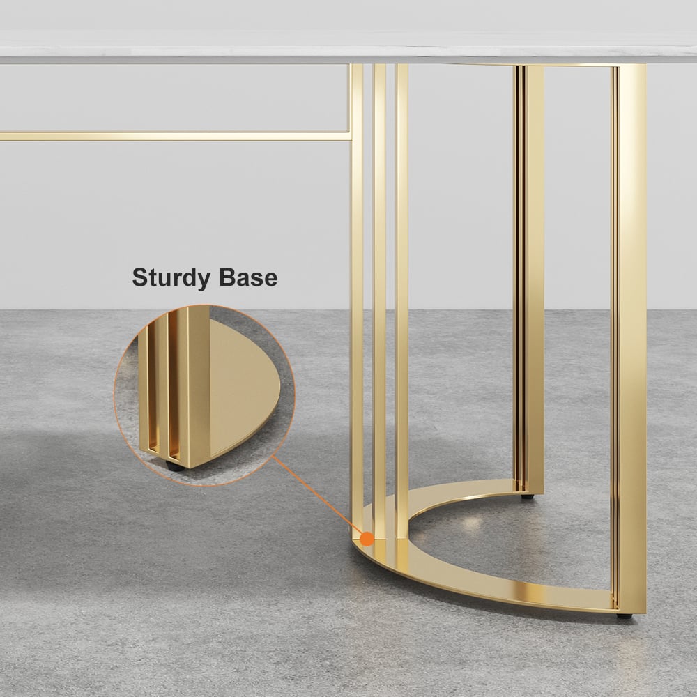 HMR Modern 63" Rectangle Dining Table for 4-6 People - Gold/White, Faux Marble