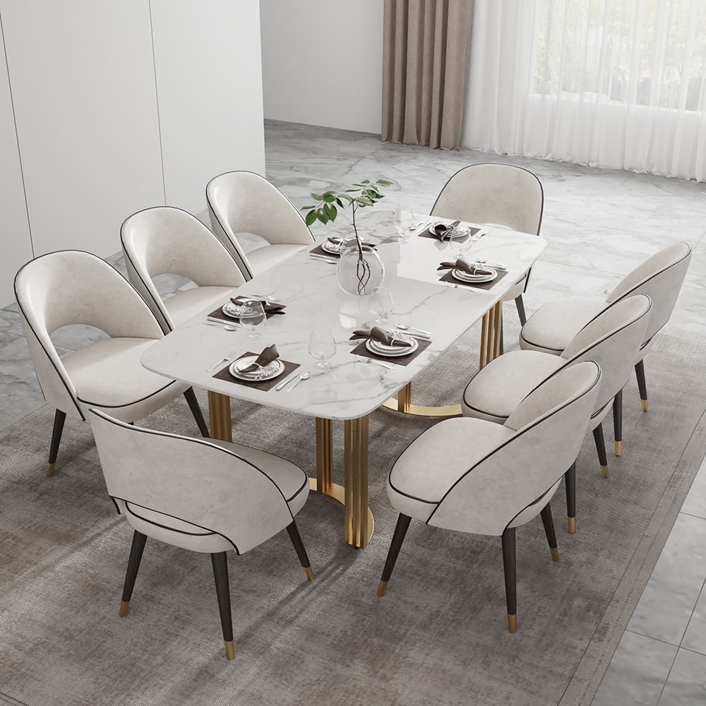 HMR Modern 79" Rectangle Dining Table for 4-6 People - Gold/White, Faux Marble