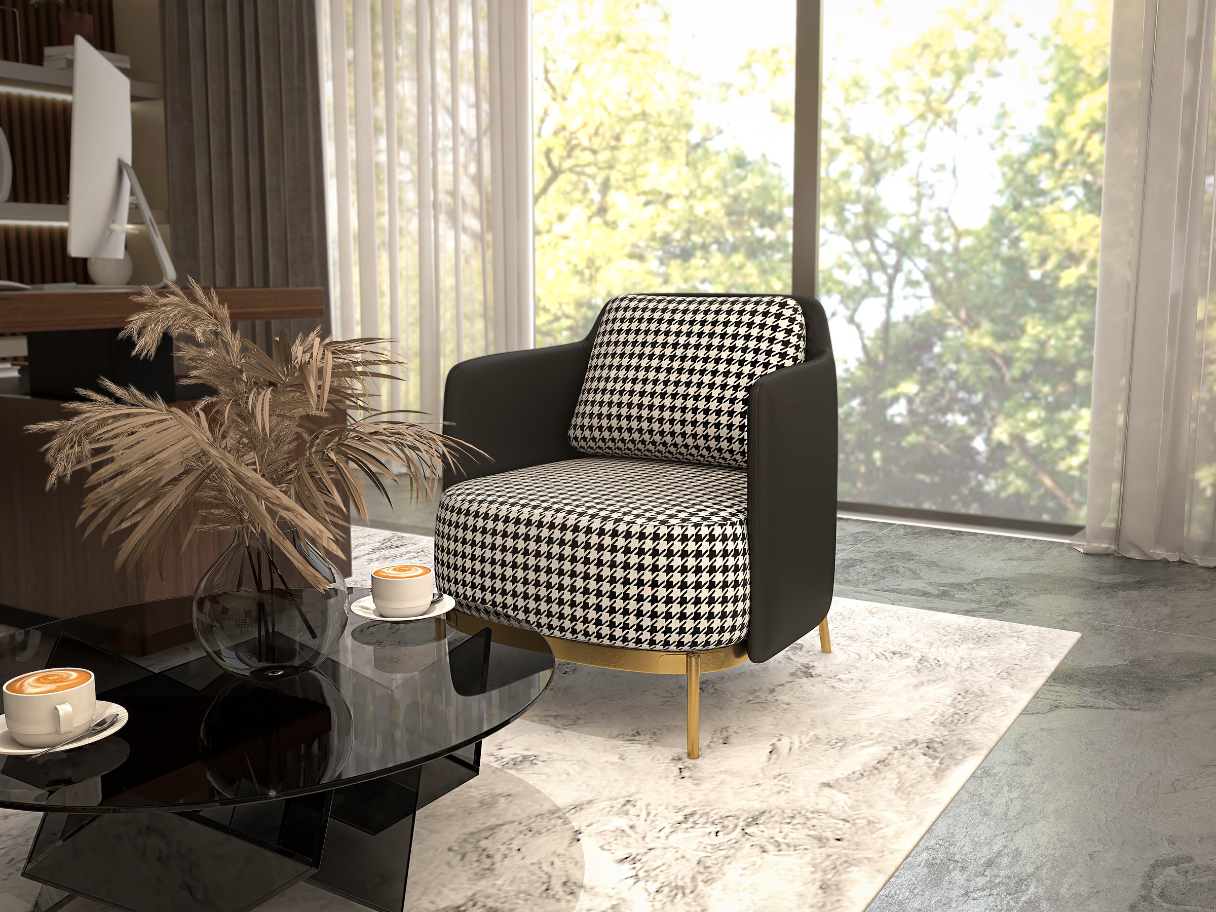 HMR Modern Accent Chair with Linen Upholstery - Black, Style B