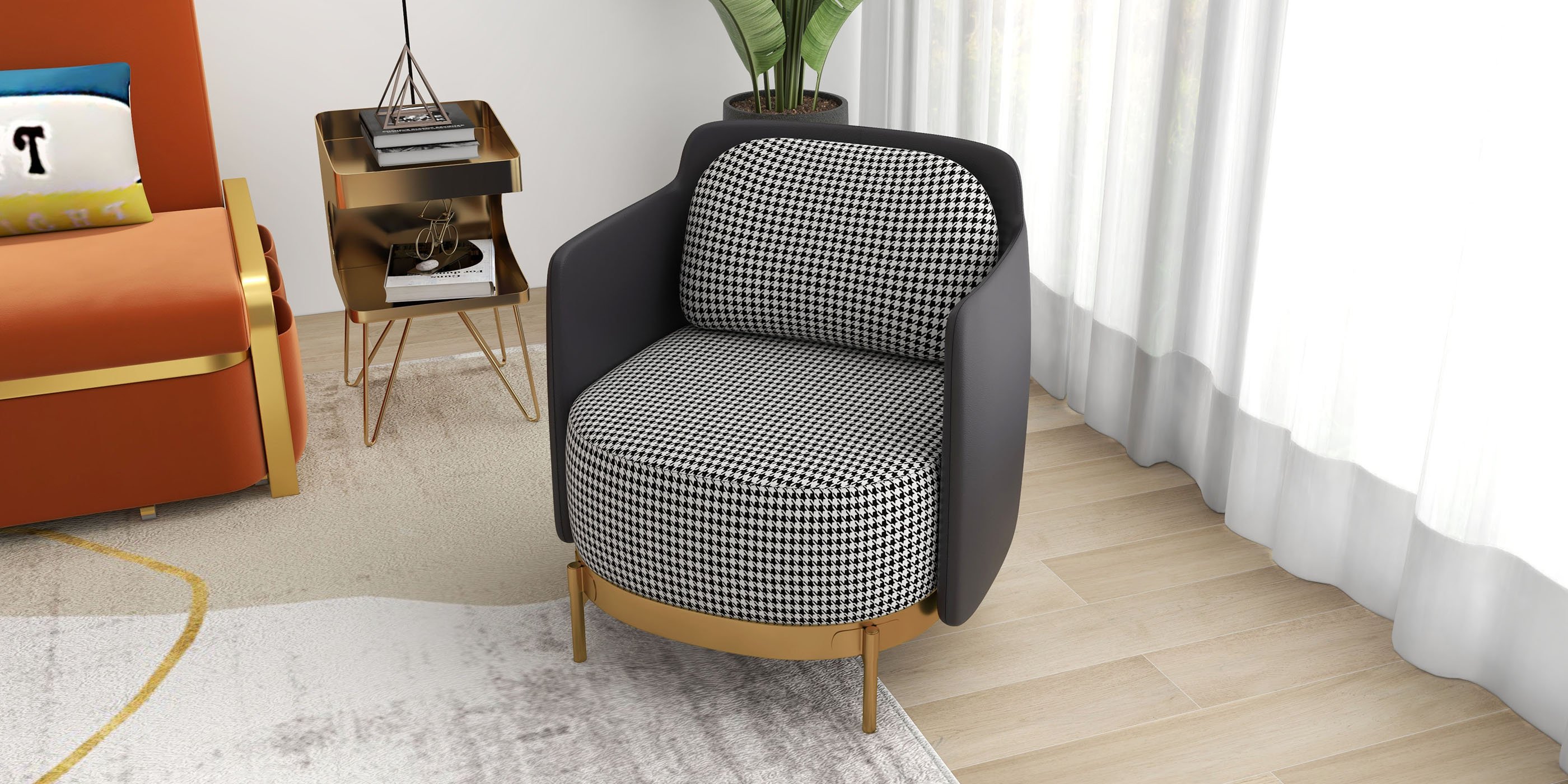 HMR Modern Accent Chair with Linen Upholstery - Black, Style B