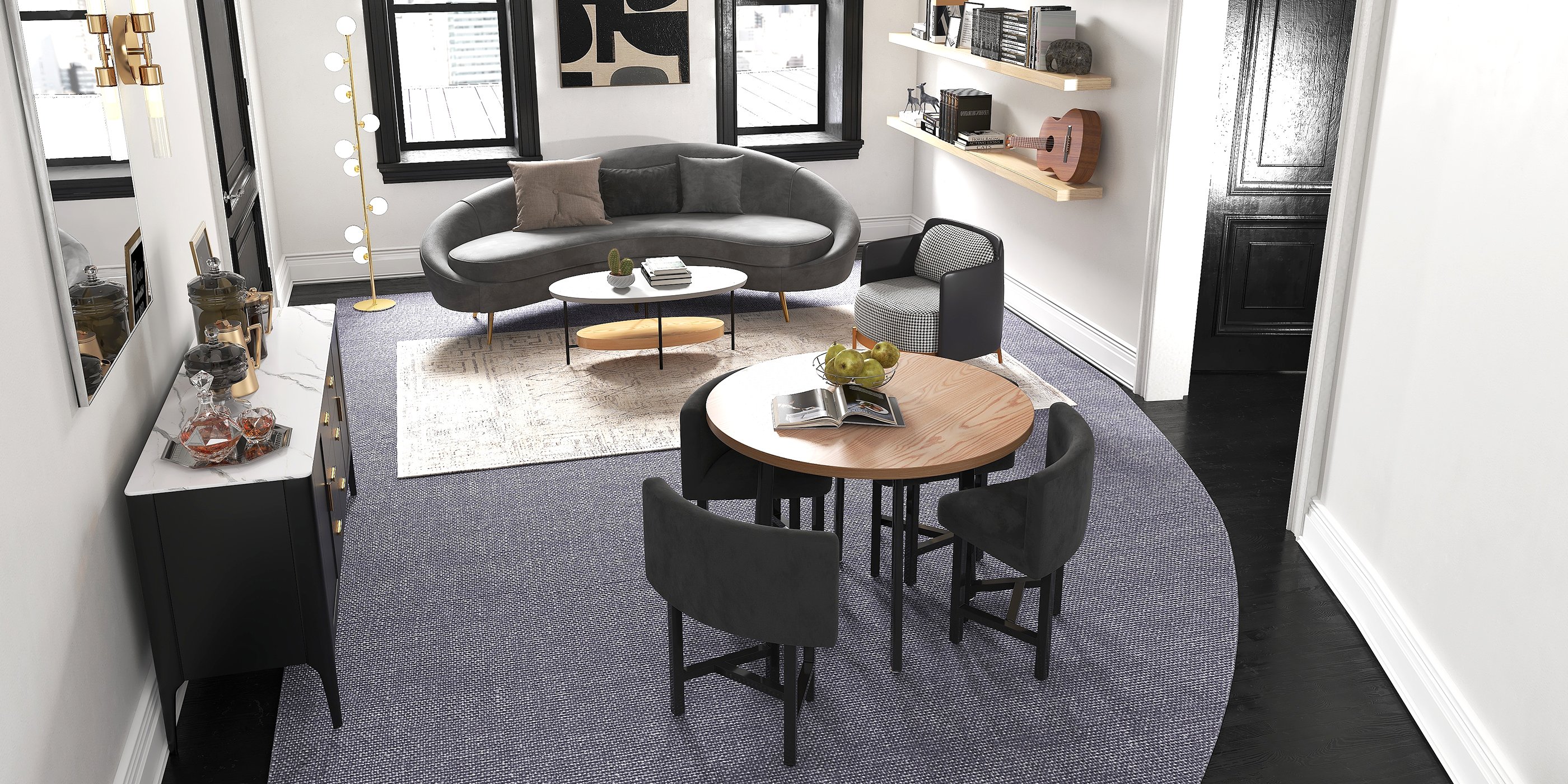 HMR Modern Accent Chair with Linen Upholstery - Black, Style B