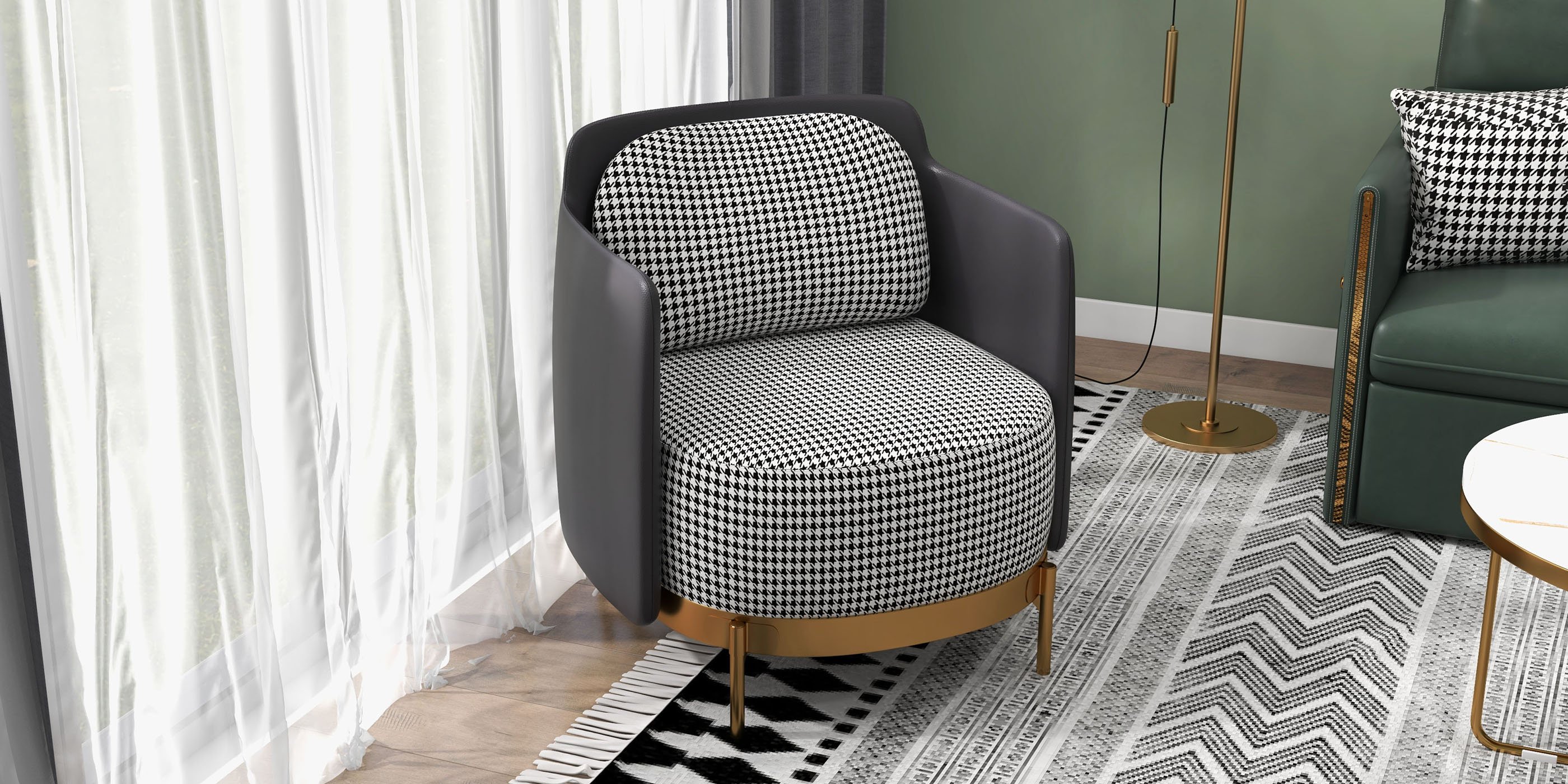 HMR Modern Accent Chair with Linen Upholstery - Black, Style B