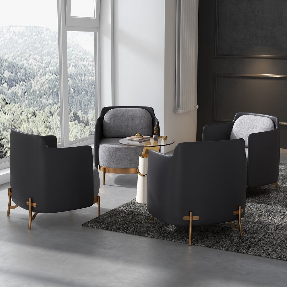 HMR Modern Accent Chair with Linen Upholstery - Black/Gray, Style C