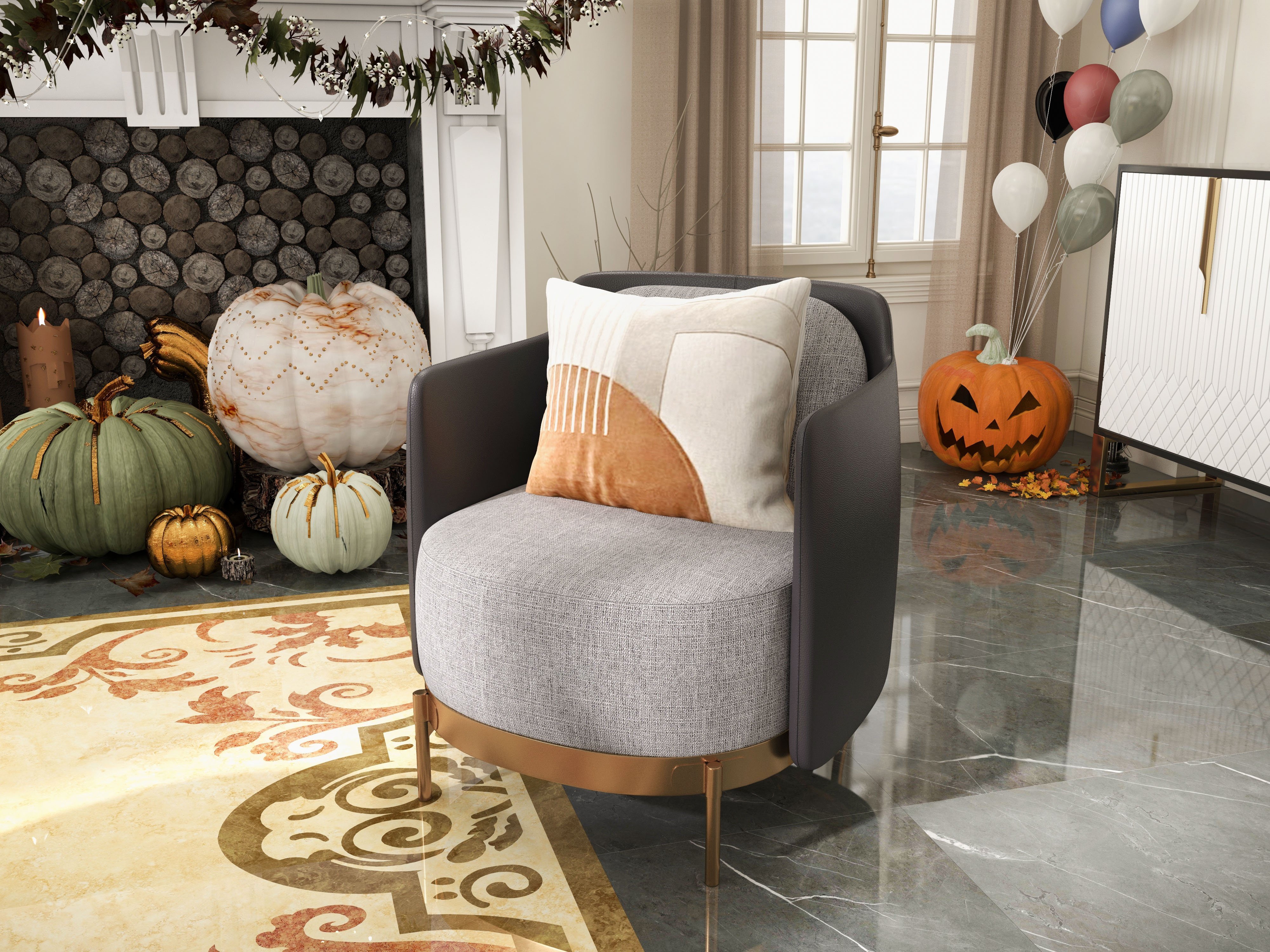 HMR Modern Accent Chair with Linen Upholstery - Black/Gray, Style C
