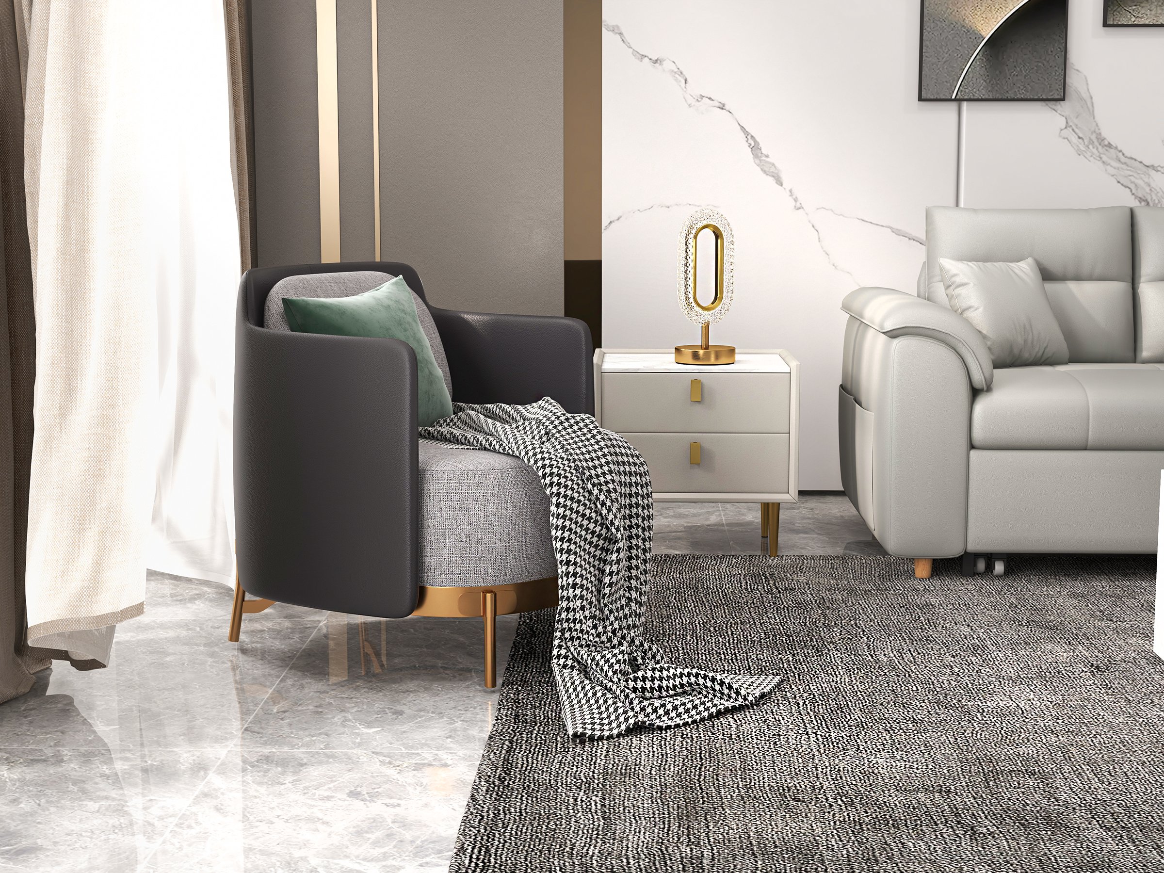 HMR Modern Accent Chair with Linen Upholstery - Black/Gray, Style C