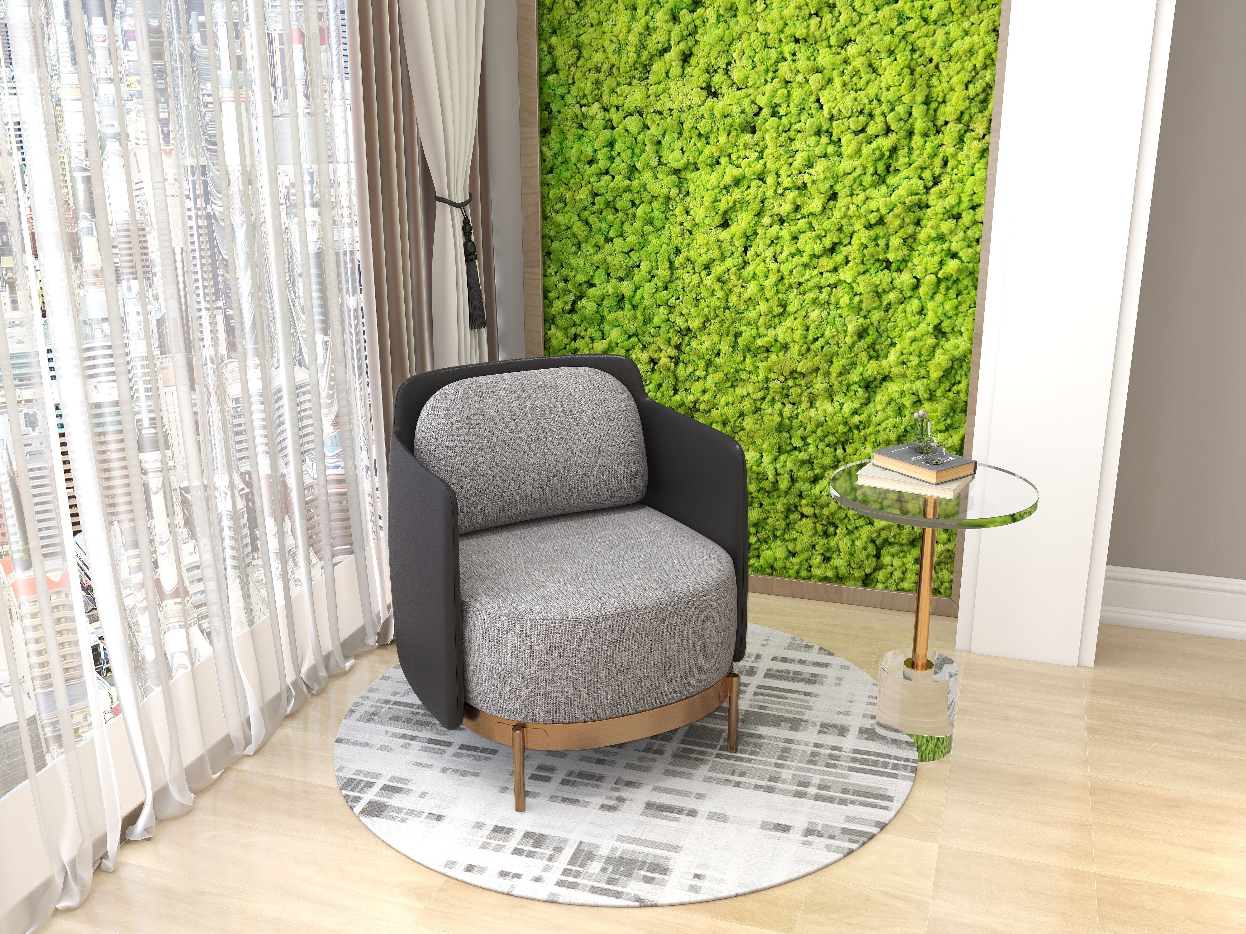 HMR Modern Accent Chair with Linen Upholstery - Black/Gray, Style C