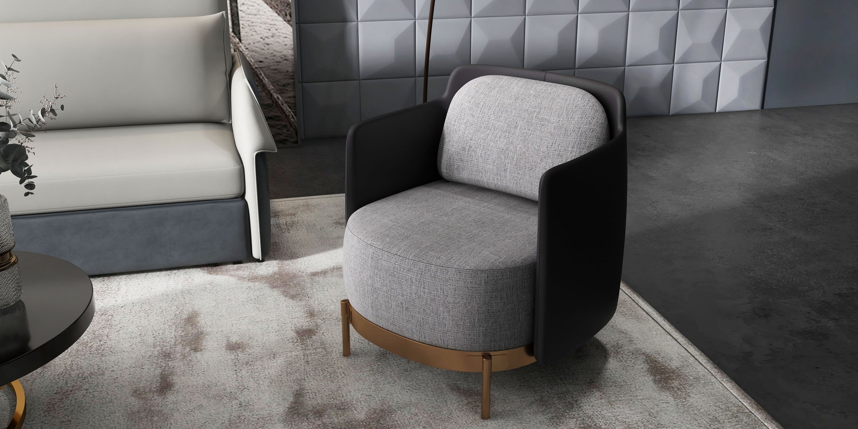 HMR Modern Accent Chair with Linen Upholstery - Black/Gray, Style C