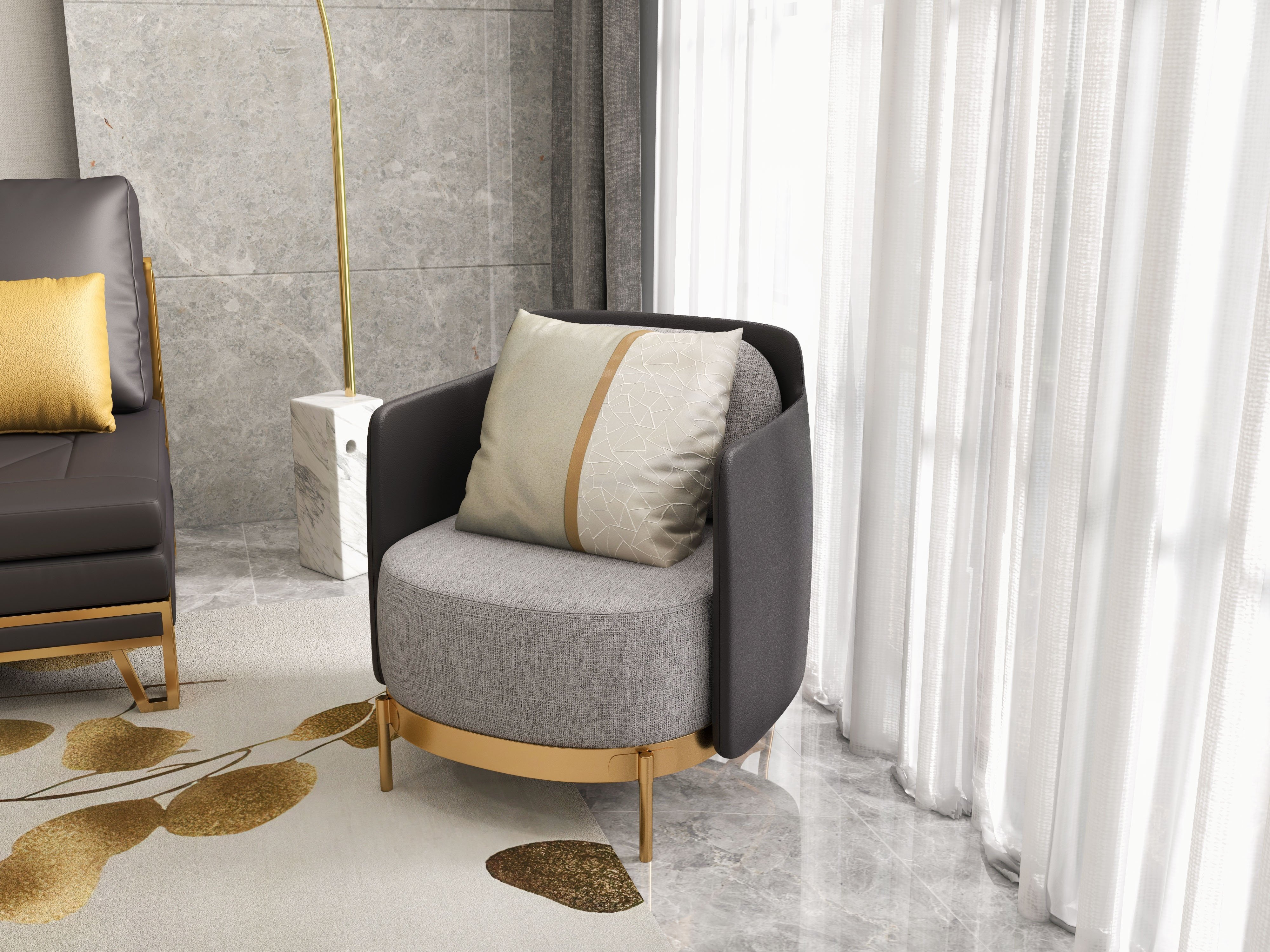 HMR Modern Accent Chair with Linen Upholstery - Black/Gray, Style C