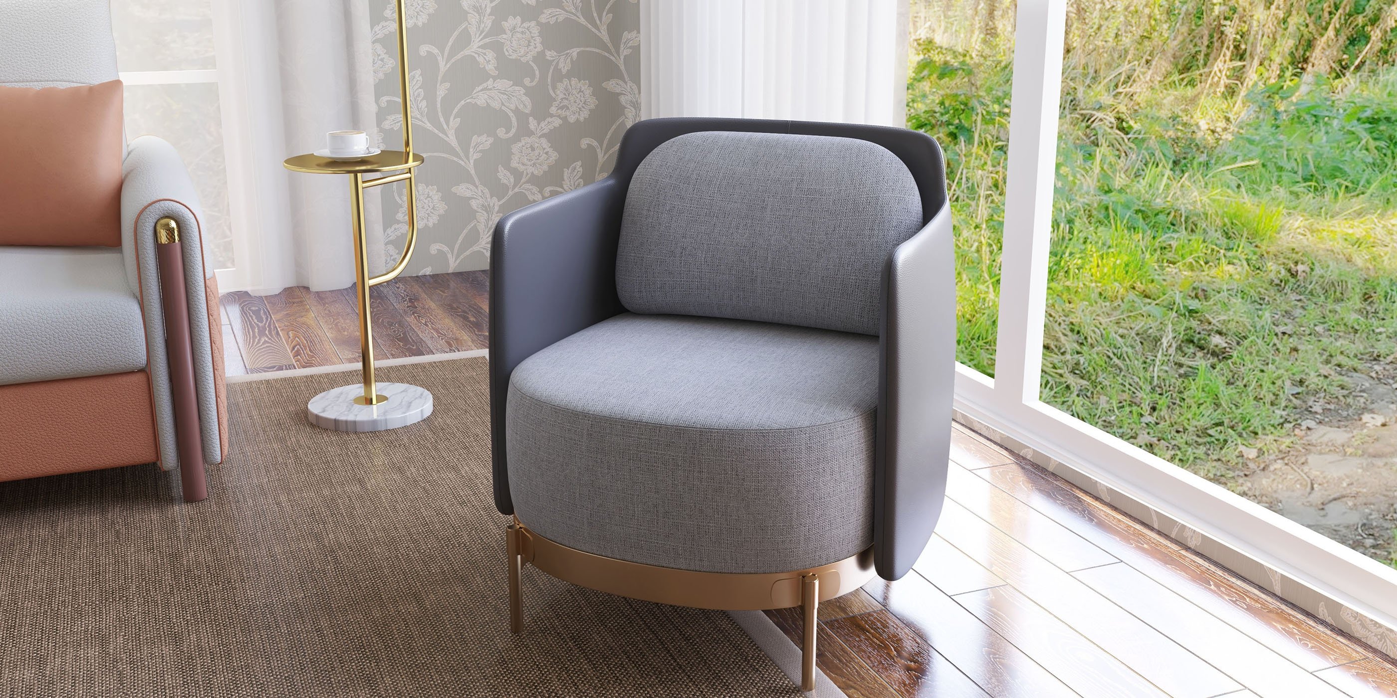 HMR Modern Accent Chair with Linen Upholstery - Black/Gray, Style C