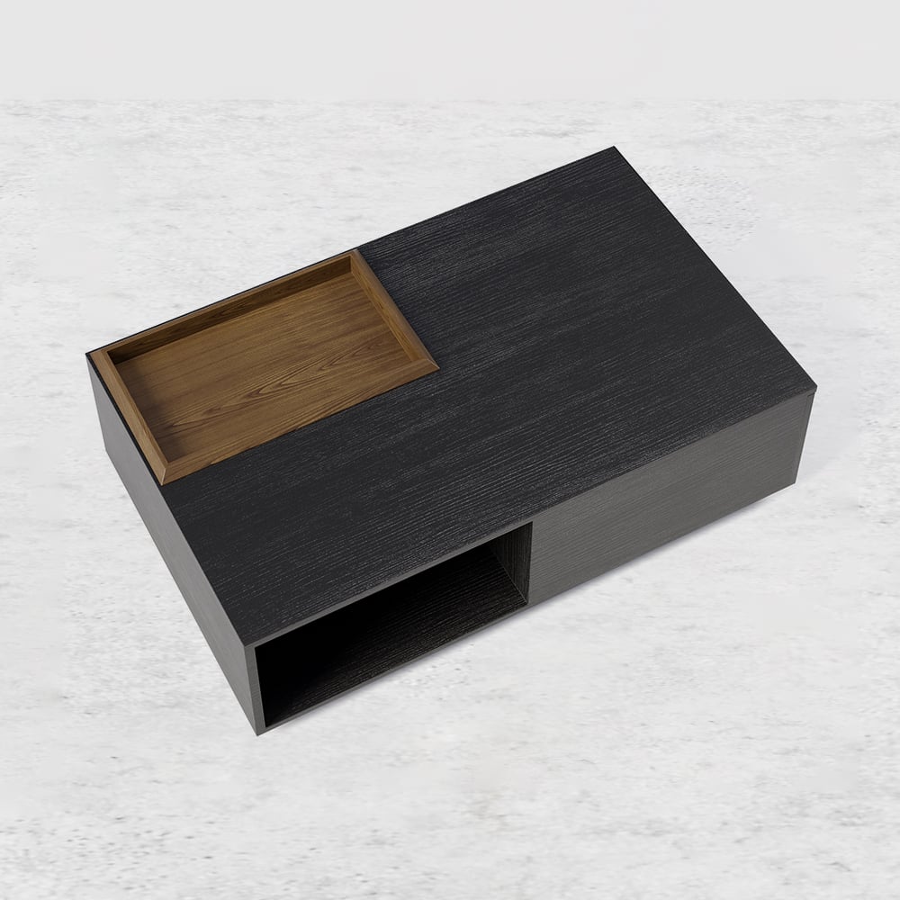 HMR - Rectangular Wood Coffee Table with Drawer and Removable Tray Top in Black and Walnut