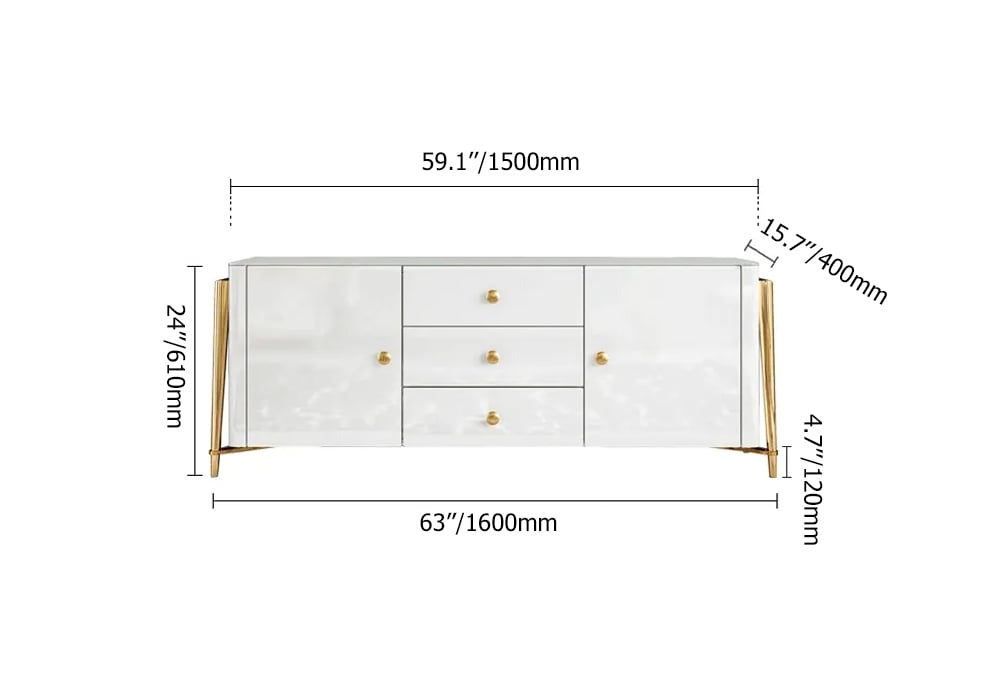 HMR - Modern Kitchen Storage Sideboard with 2 Doors and 3 Drawers 63" in White