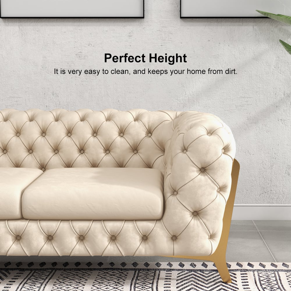 HMR - Chesterfield 3-Seater Sofa Button Tufted Velvet in 91"W, Beige
