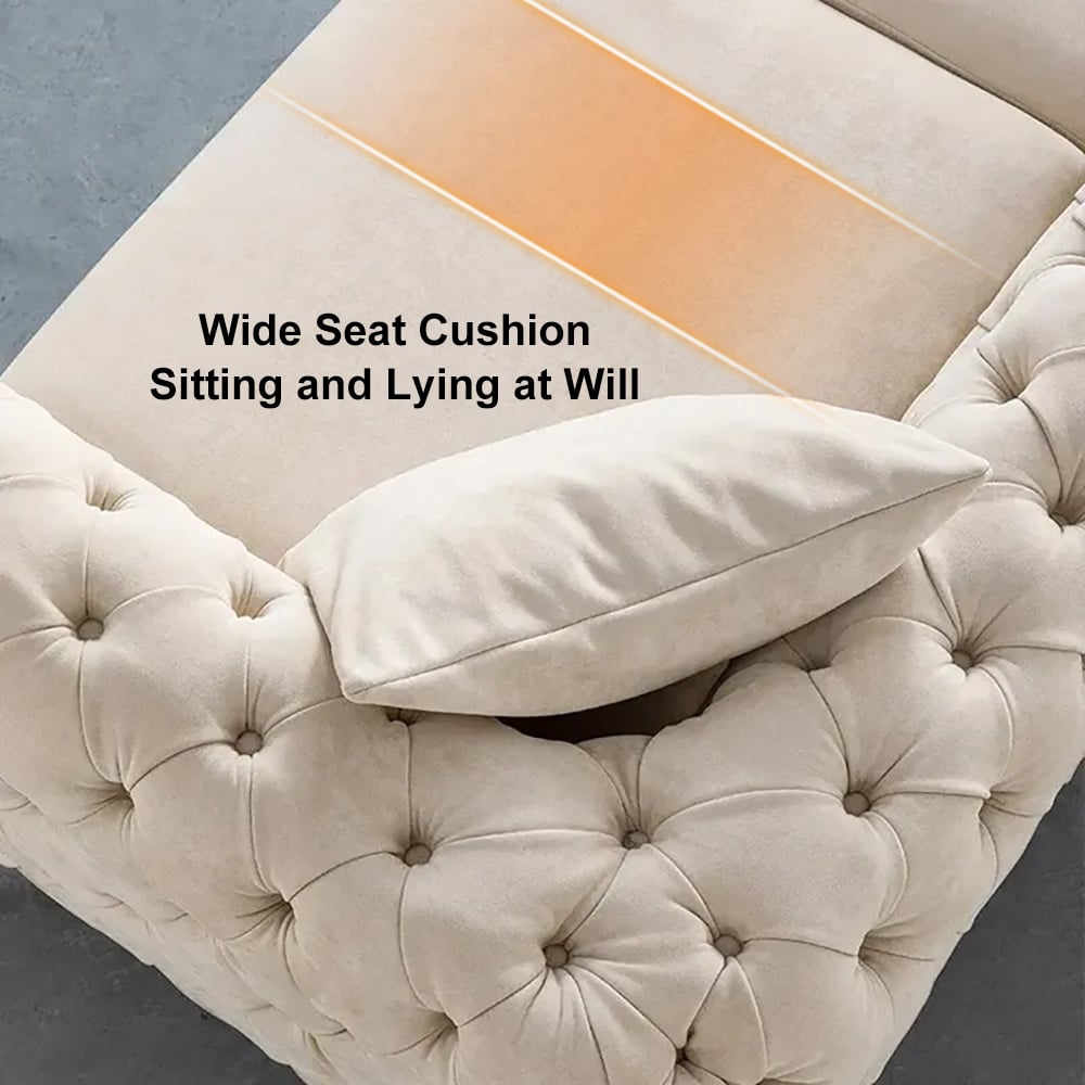 HMR - Chesterfield 3-Seater Sofa Button Tufted Velvet in 91"W, Beige