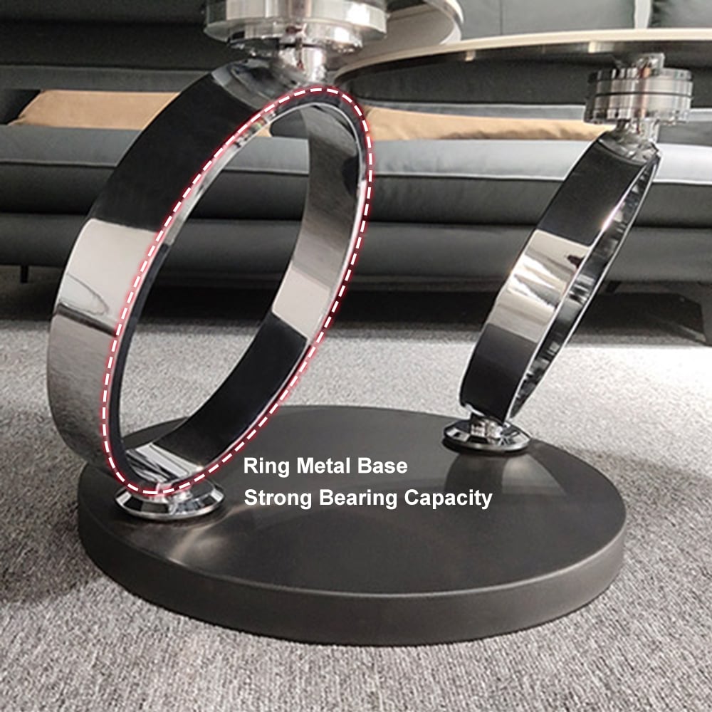 HMR Modern Extendable Coffee Table with Ring-Shaped Metal Pedestal - Chrome