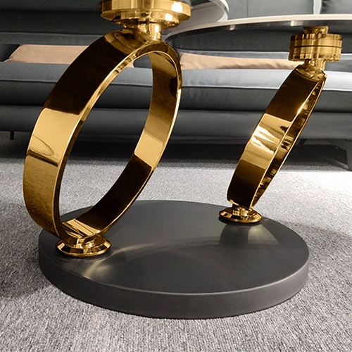 HMR Modern Extendable Coffee Table with Ring-Shaped Metal Pedestal - Gold