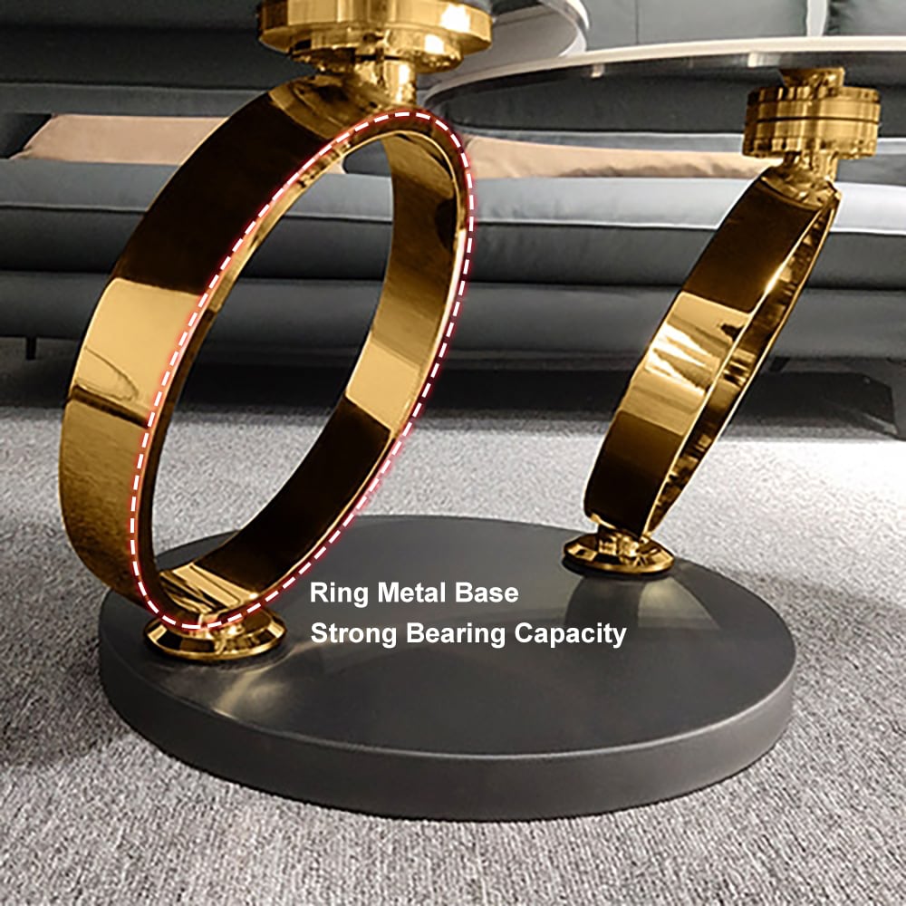 HMR Modern Extendable Coffee Table with Ring-Shaped Metal Pedestal - Gold