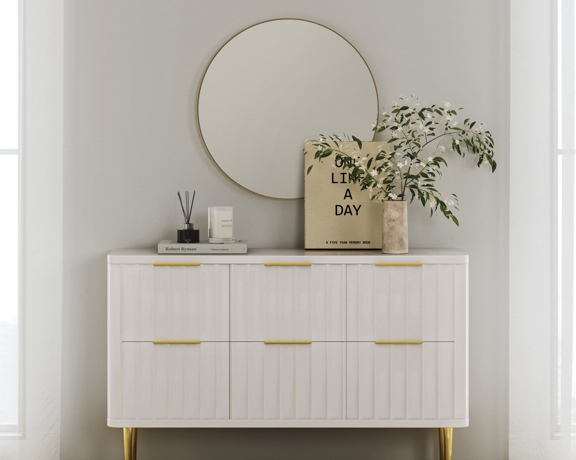 HMR - 6-Drawer Bedroom Dresser in Gold