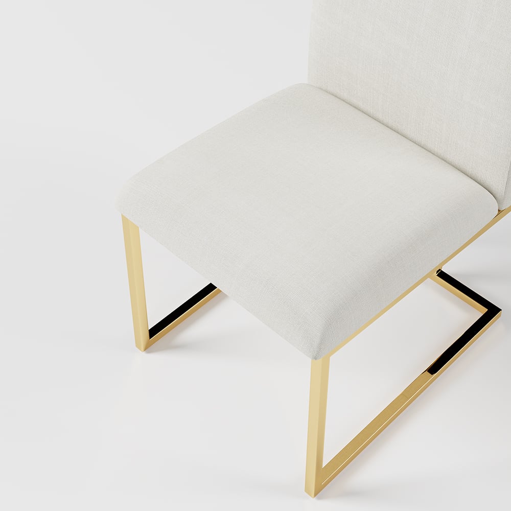 HMR - Modern Linen Upholstered Dining Chair with Stainless Steel Leg (Set of 2) in Beige