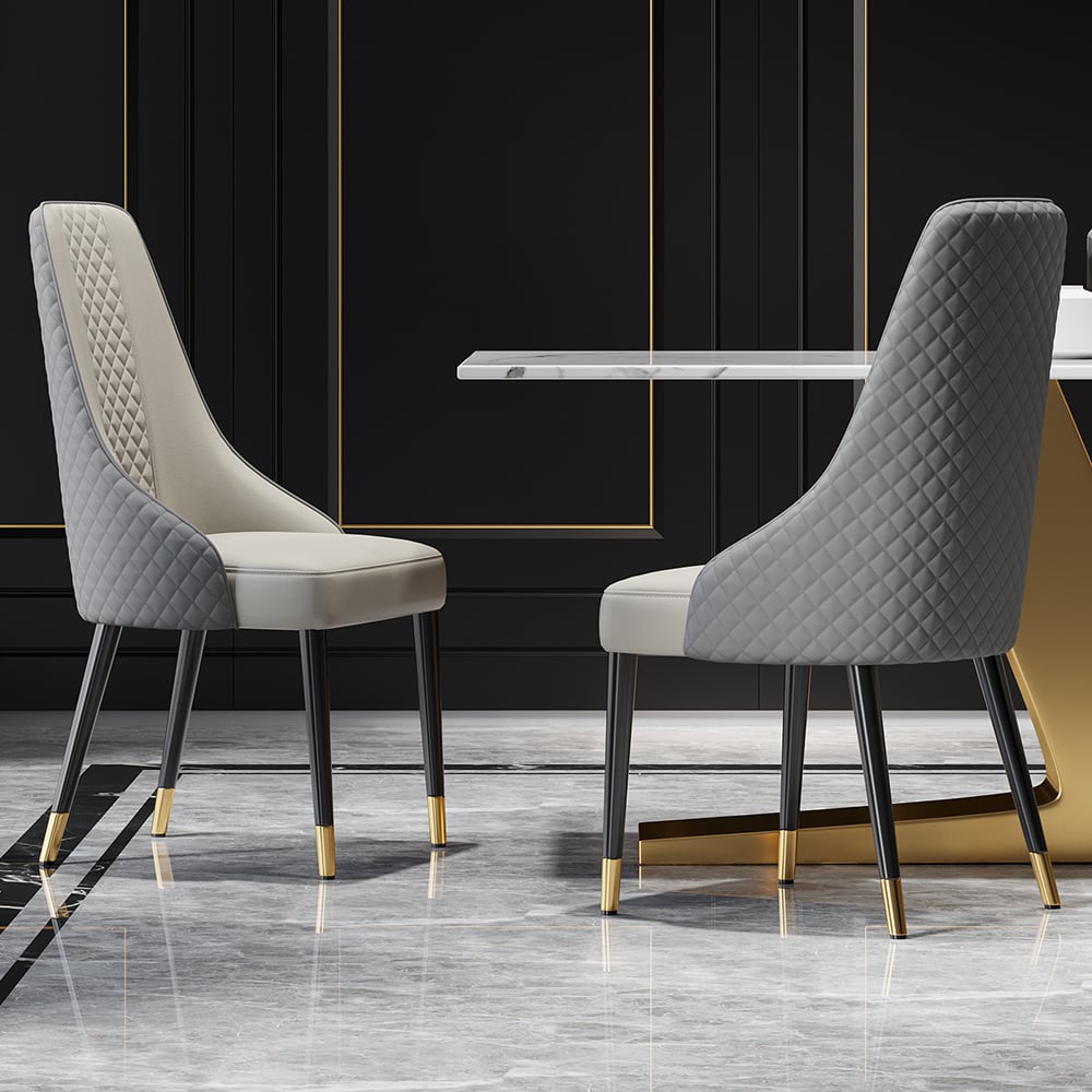 HMR Diamic Series Modern Faux Leather Dining Chairs with Upholstery - Gray, 2-Pieces