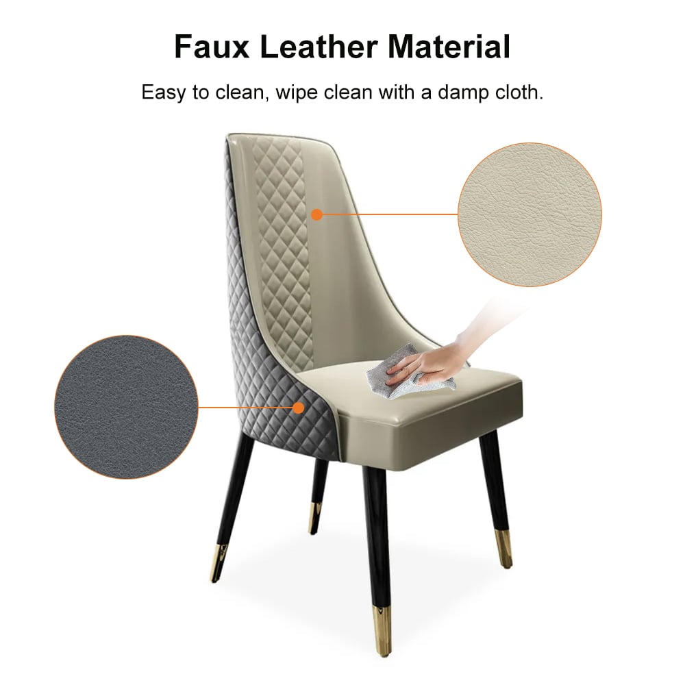 HMR Diamic Series Modern Faux Leather Dining Chairs with Upholstery - Gray, 2-Pieces