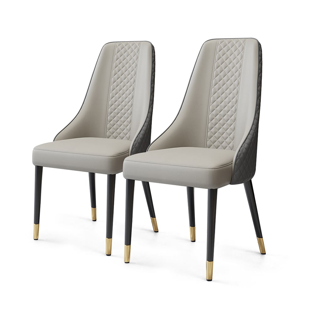 HMR Diamic Series Modern Faux Leather Dining Chairs with Upholstery - Gray, 2-Pieces