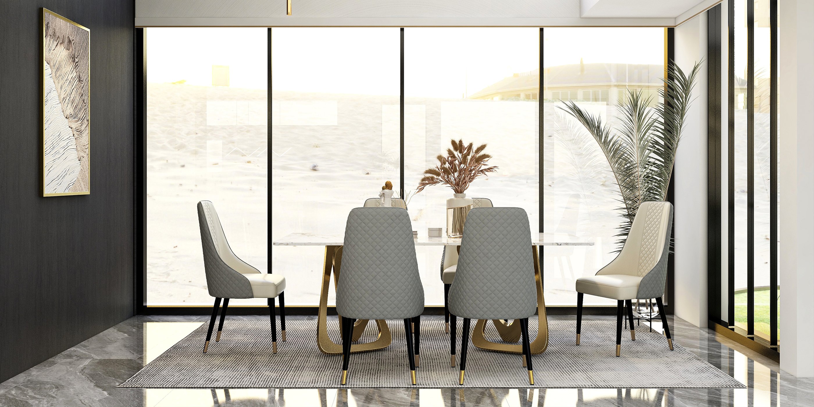 HMR Diamic Series Modern Faux Leather Dining Chairs with Upholstery - Gray, 2-Pieces