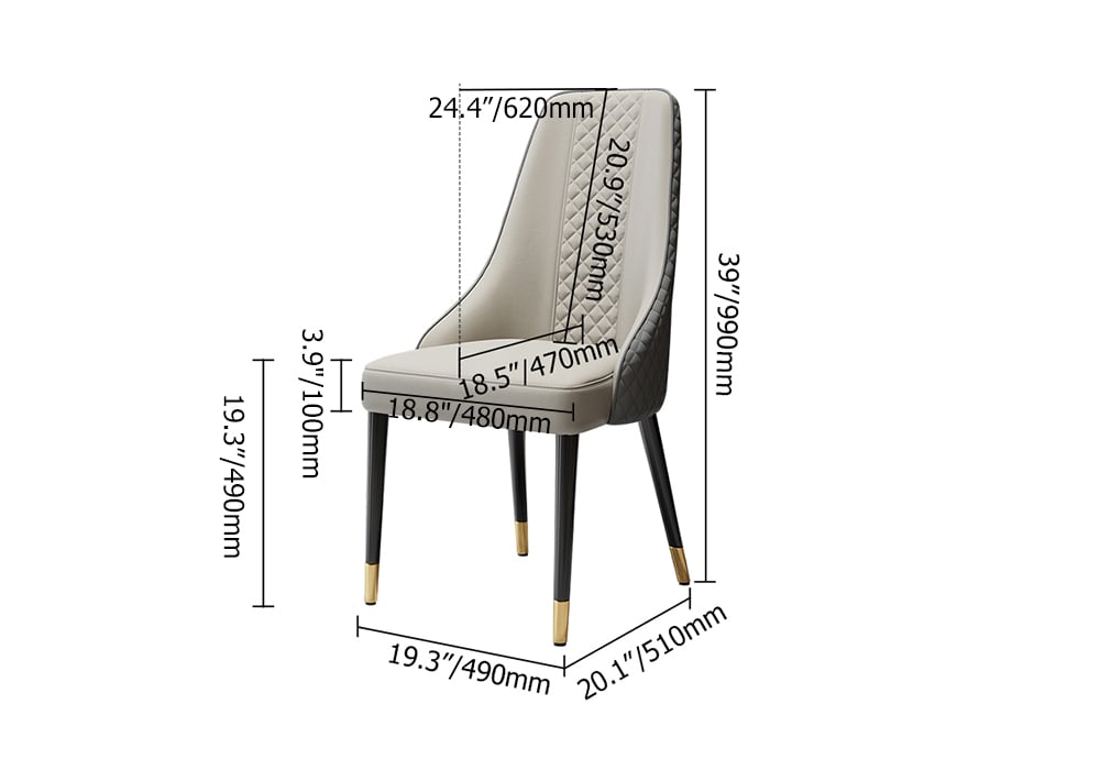 HMR Diamic Series Modern Faux Leather Dining Chairs with Upholstery - Gray, 2-Pieces