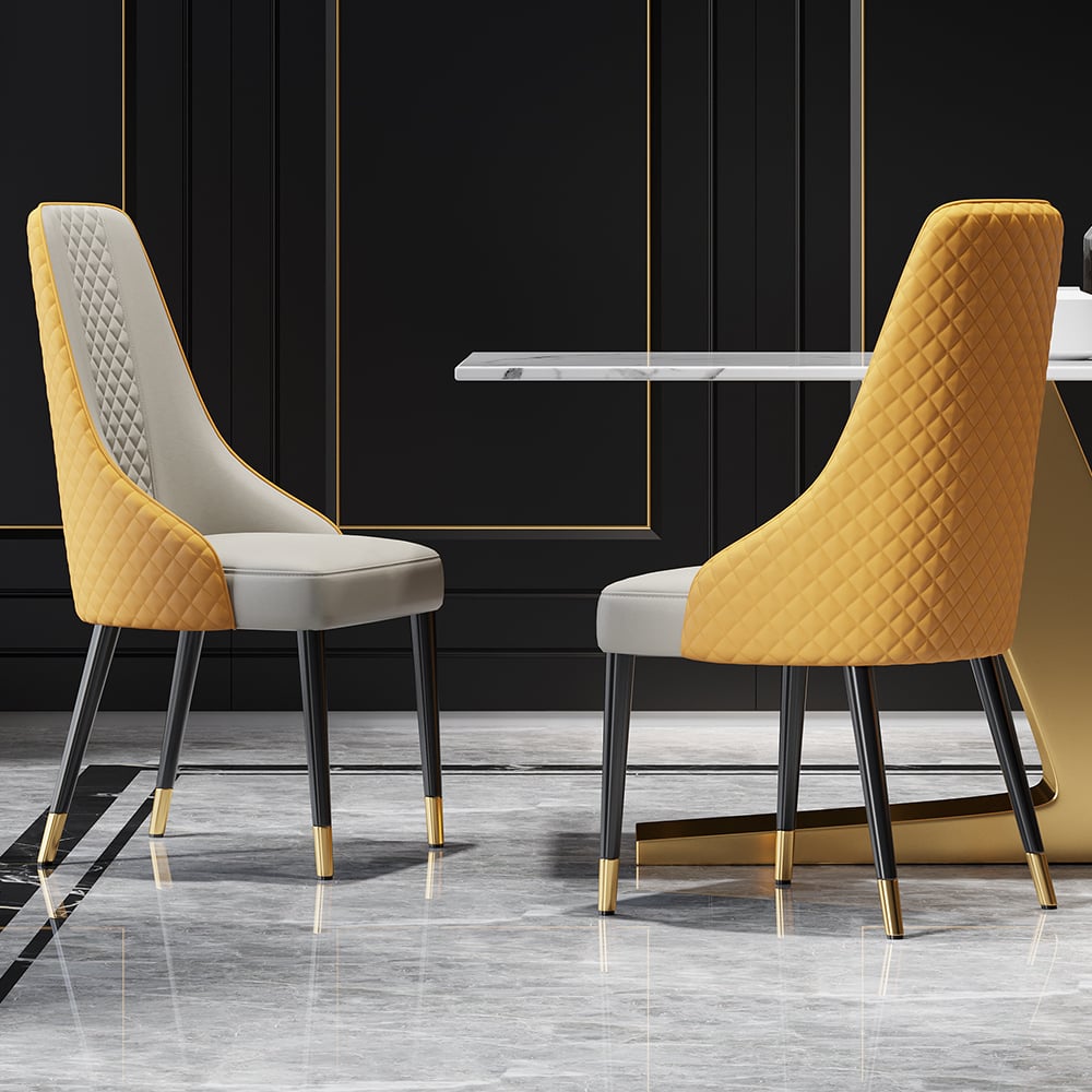 HMR Diamic Series Modern Faux Leather Dining Chairs with Upholstery - Orange, 2-Pieces