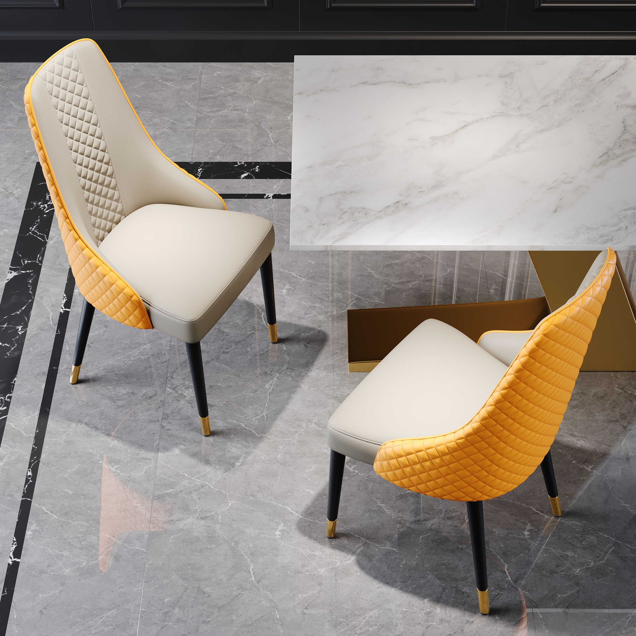 HMR Diamic Series Modern Faux Leather Dining Chairs with Upholstery - Orange, 2-Pieces