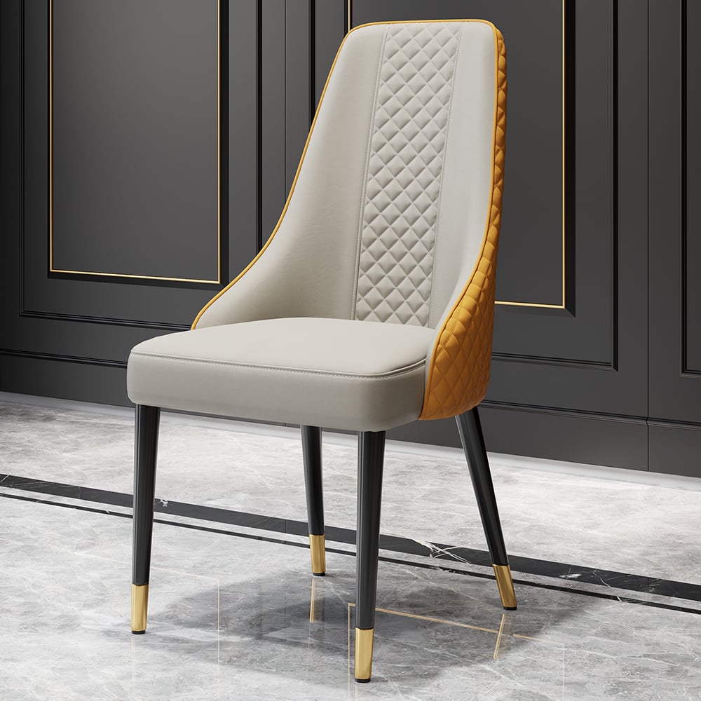 HMR Diamic Series Modern Faux Leather Dining Chairs with Upholstery - Orange, 2-Pieces