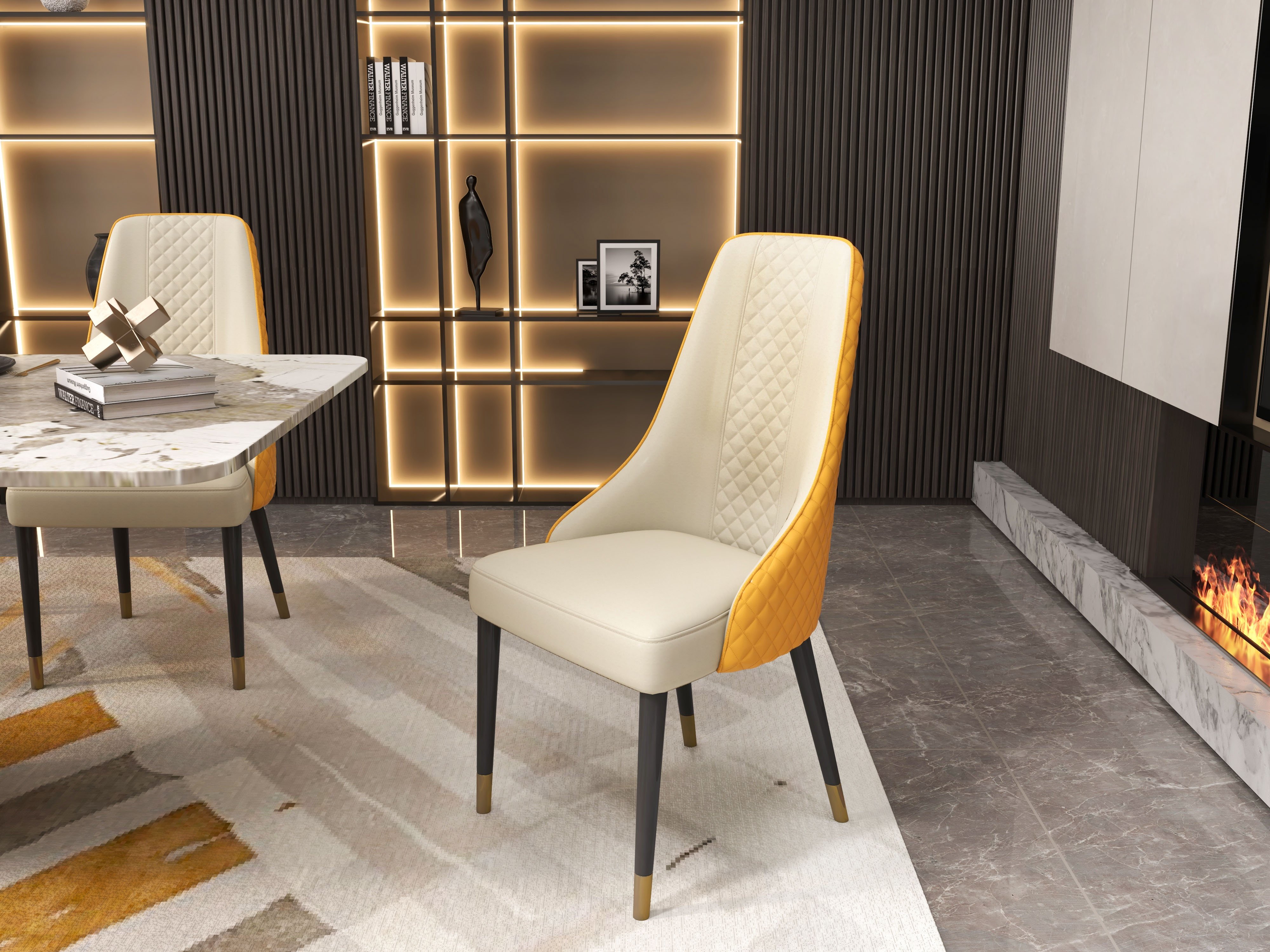 HMR Diamic Series Modern Faux Leather Dining Chairs with Upholstery - Orange, 2-Pieces