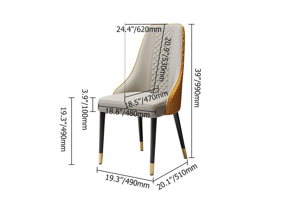 HMR Diamic Series Modern Faux Leather Dining Chairs with Upholstery - Orange, 2-Pieces
