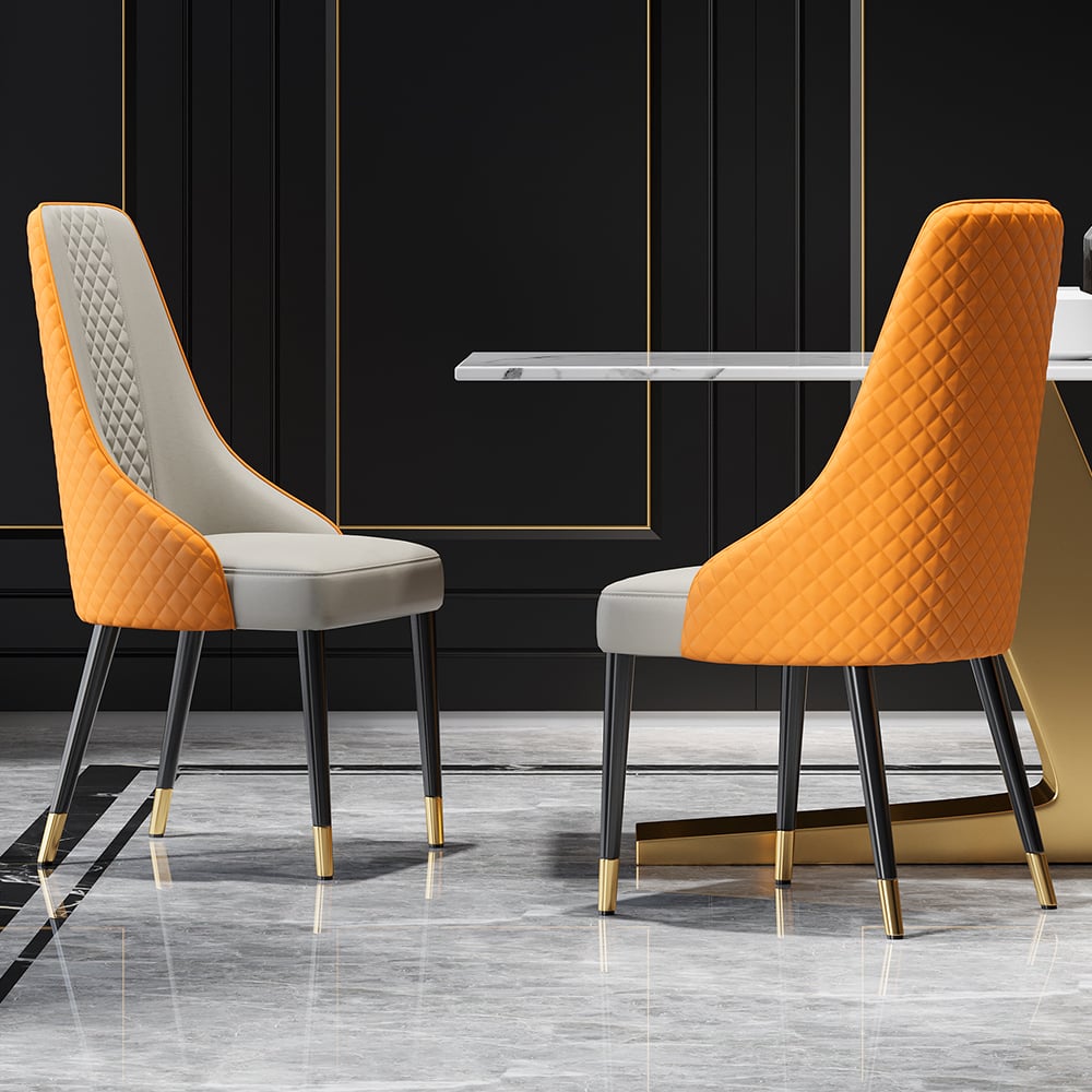 HMR Diamic Series Modern Faux Leather Dining Chairs with Upholstery - Deep Orange, 2-Pieces