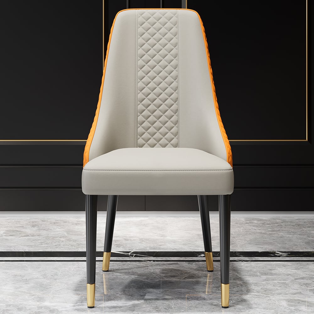 HMR Diamic Series Modern Faux Leather Dining Chairs with Upholstery - Deep Orange, 2-Pieces