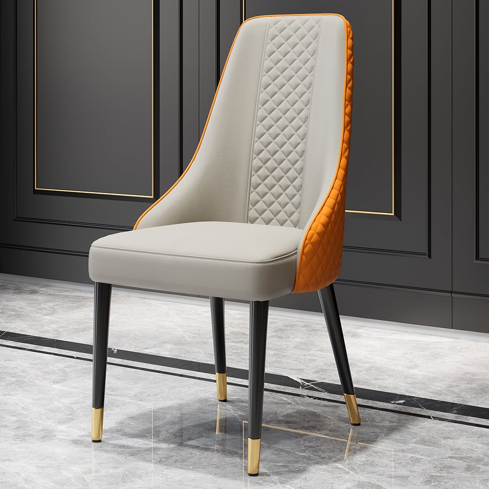 HMR Diamic Series Modern Faux Leather Dining Chairs with Upholstery - Deep Orange, 2-Pieces