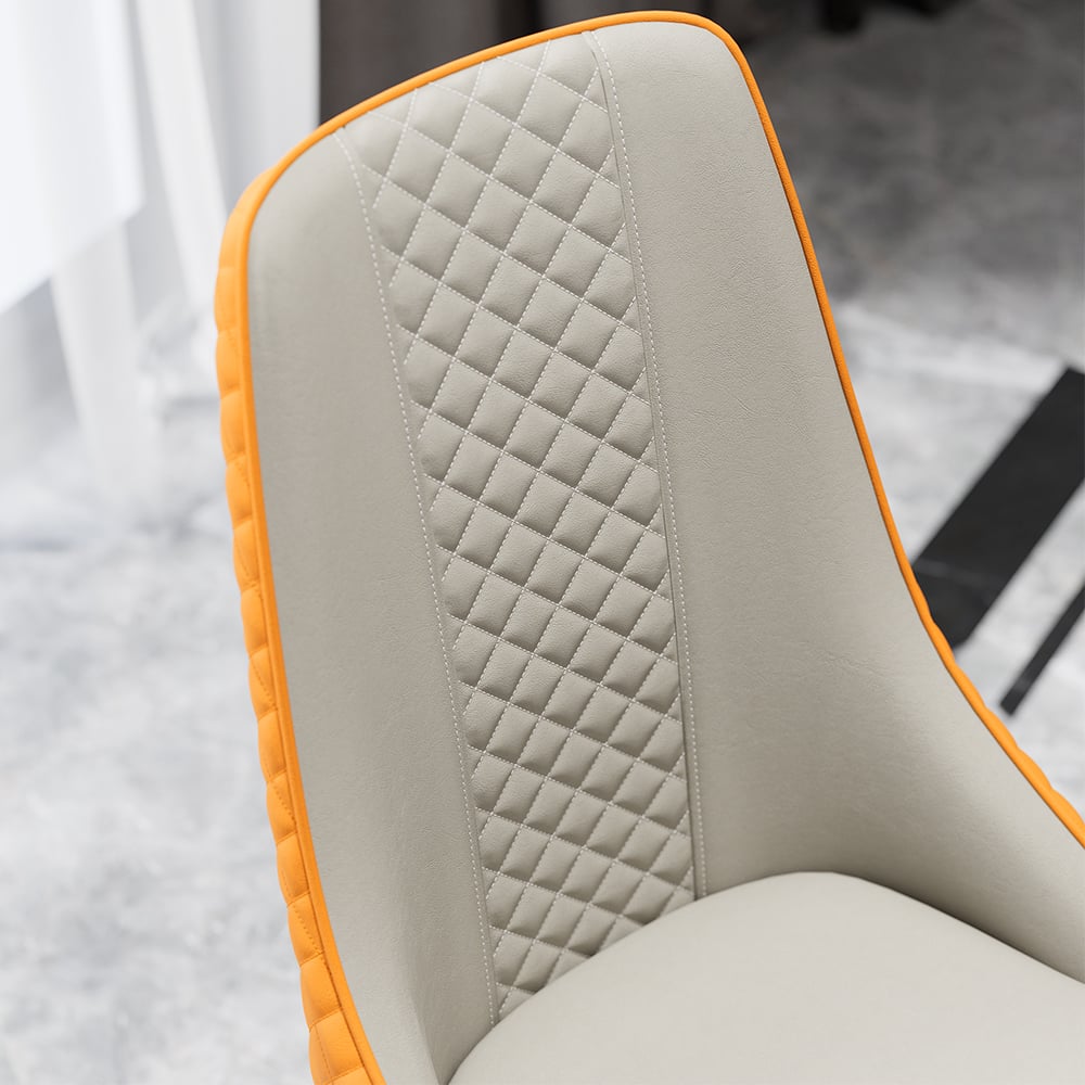 HMR Diamic Series Modern Faux Leather Dining Chairs with Upholstery - Deep Orange, 2-Pieces