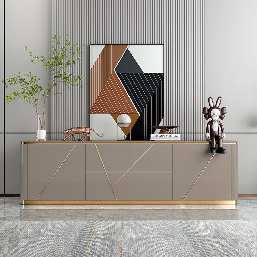 HMR - Janice TV Stand Drawer Shelves Media Console in Gray and Gold