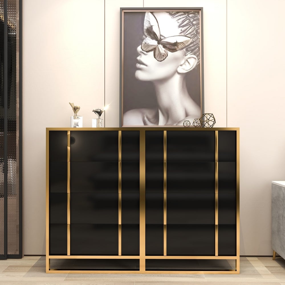 HMR Rimh Series Modern Chest with 4 Drawers - Gold/Black