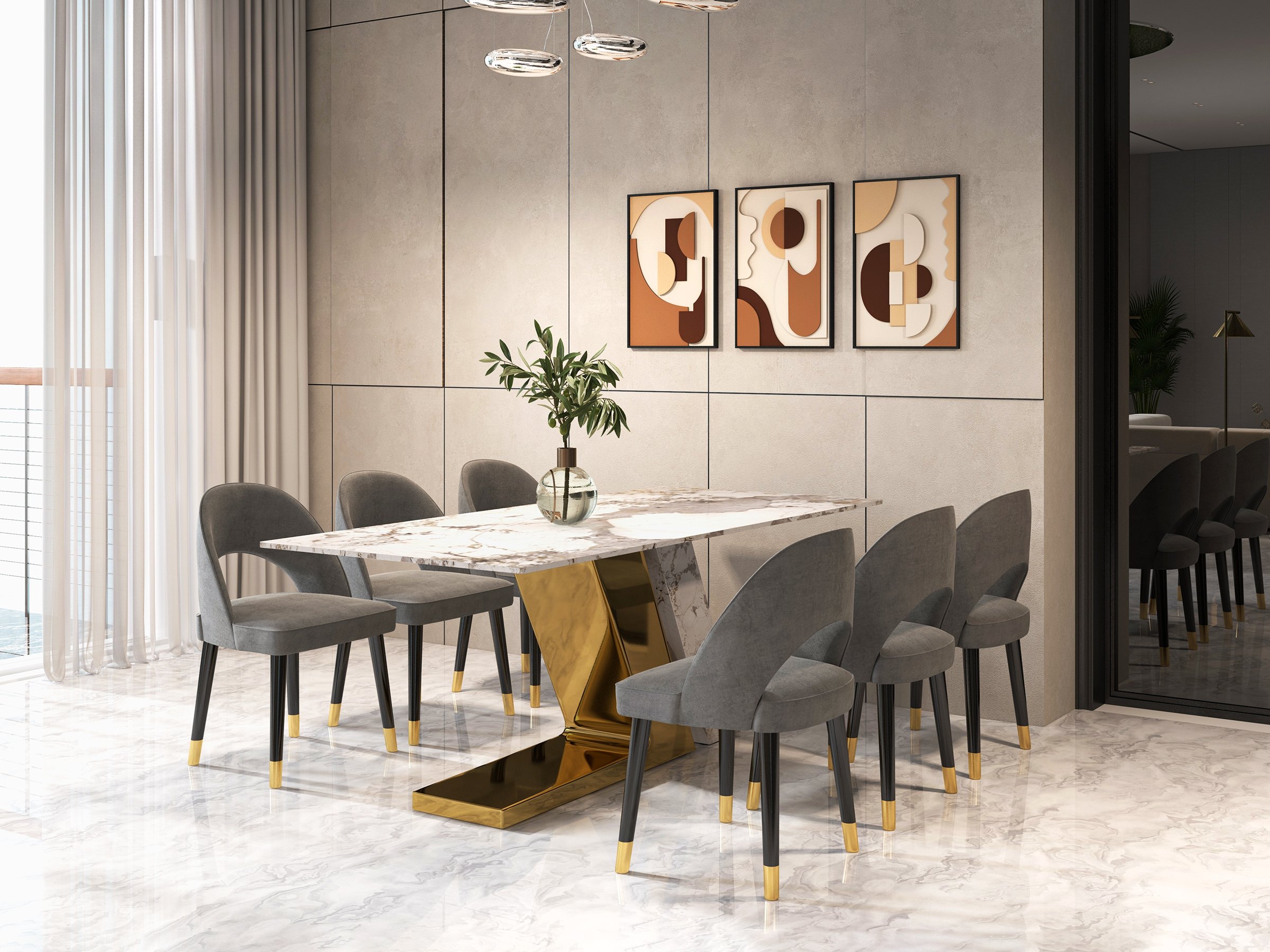 HMR Modern Dining Chairs with Velvet Upholstery (Set of 2) - Deep Gray