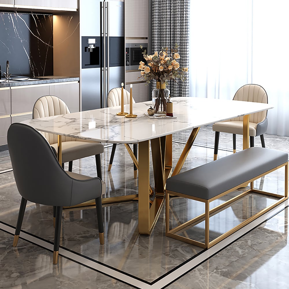 HMR - Marby Rectangle Dining Table with Base Stainless Steel in 63"L, Gold