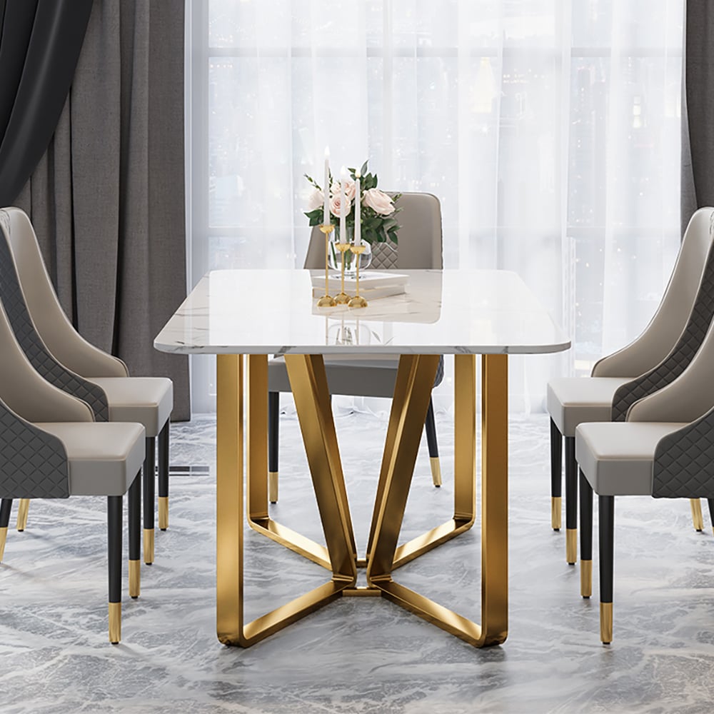 HMR - Marby Rectangle Dining Table with Base Stainless Steel in 63"L, Gold