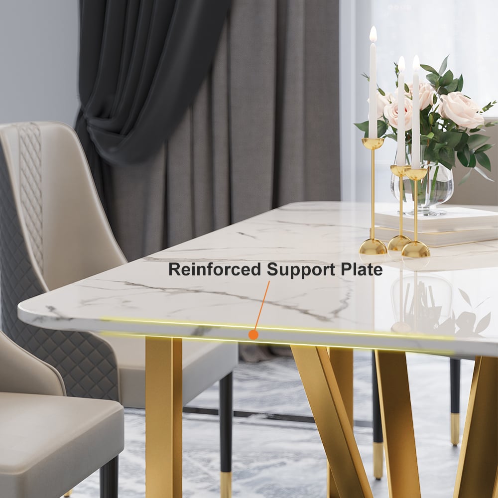 HMR - Marby Rectangle Dining Table with Base Stainless Steel in 63"L, Gold
