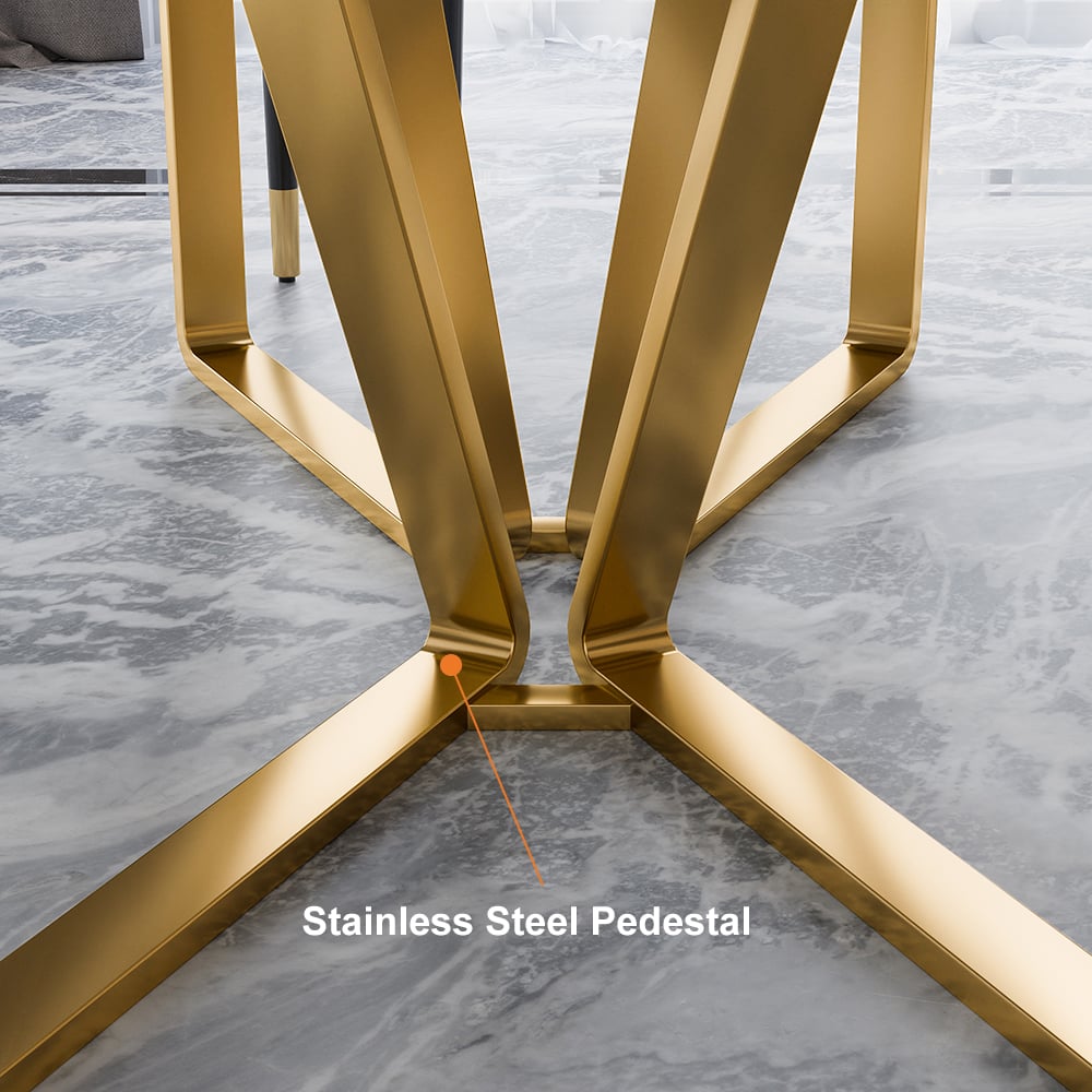HMR - Marby Rectangle Dining Table with Base Stainless Steel in 63"L, Gold